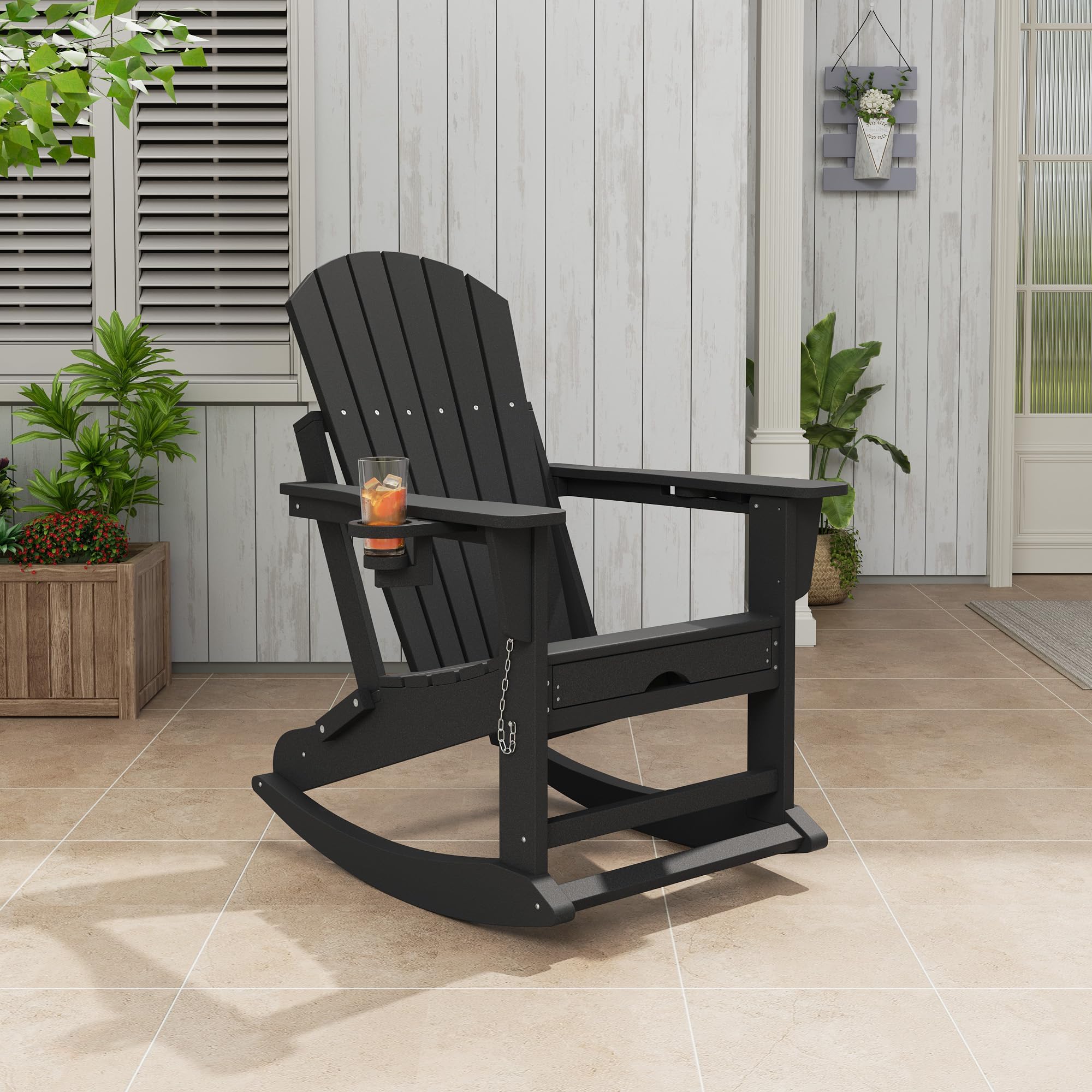 Klappbarer Adirondack Stuhl Mit Fußstütze & 2 Getränkehalter, Loungesessel Gartenstuhl Wetterfestes HDPE Gartensessel Für Garten, Terrasse Und Balkon, 181 kg Tragfähigkeit