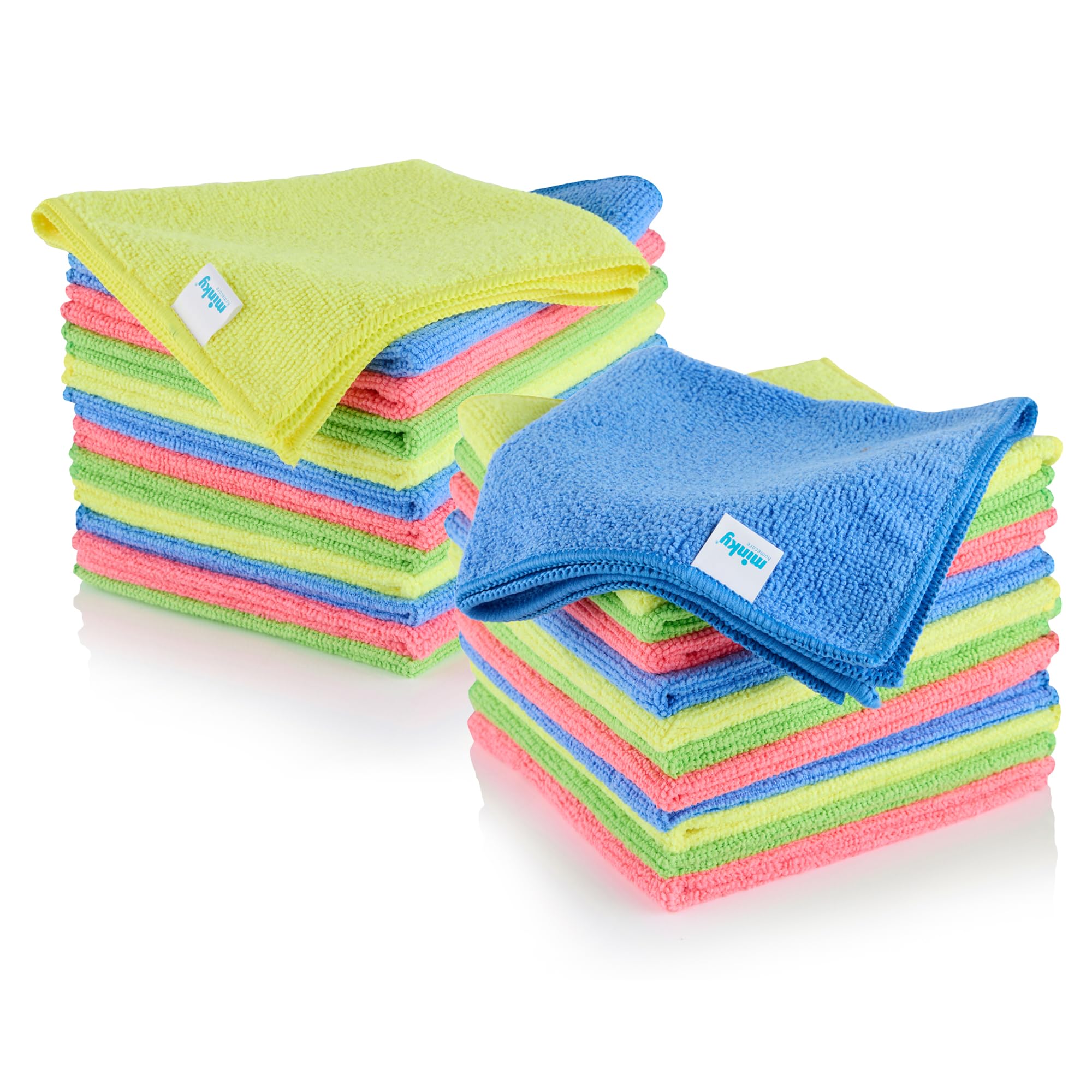 Minky Microfibre Multi-Pack Bundle - Microfibre Cloth Set of 24, Multipurpose Duster, Reusable Home Essentials, Multiuse Cleaning Products, Lint Free, 4 Colours, Soft Cleaning Cloths (24)