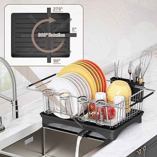 Miniatura 3 de romision Escurridor de platos para fregadero, escurridor de platos con escurridor para encimera de cocina, uso para encimeras y fregaderos y sobre