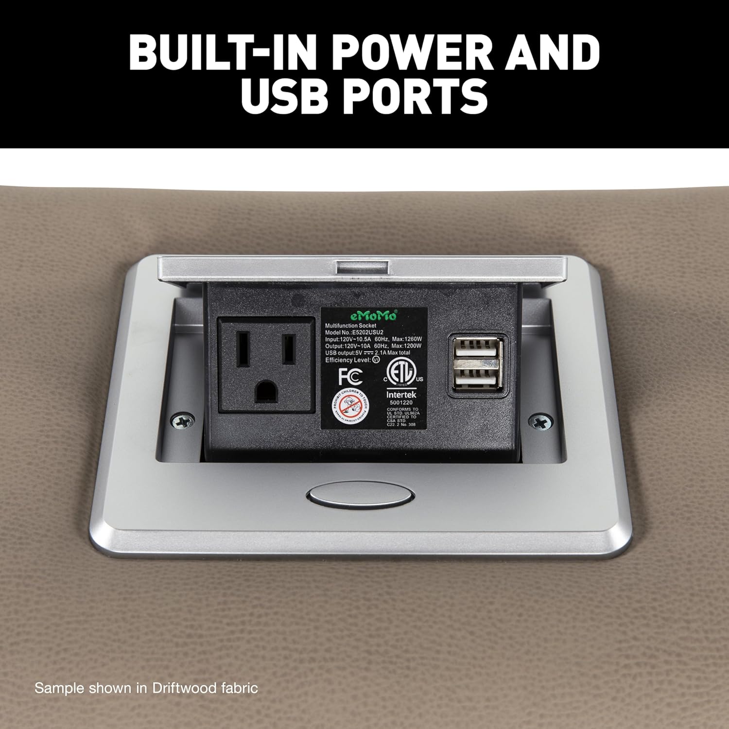 THOMAS PAYNE Signature Seismic Series Satula RV Theater Seating 12" Center Console with Storage Compartment, Dual Cupholders, 110V Power Pop-Up Outlet with Two USB Ports - 2024044195