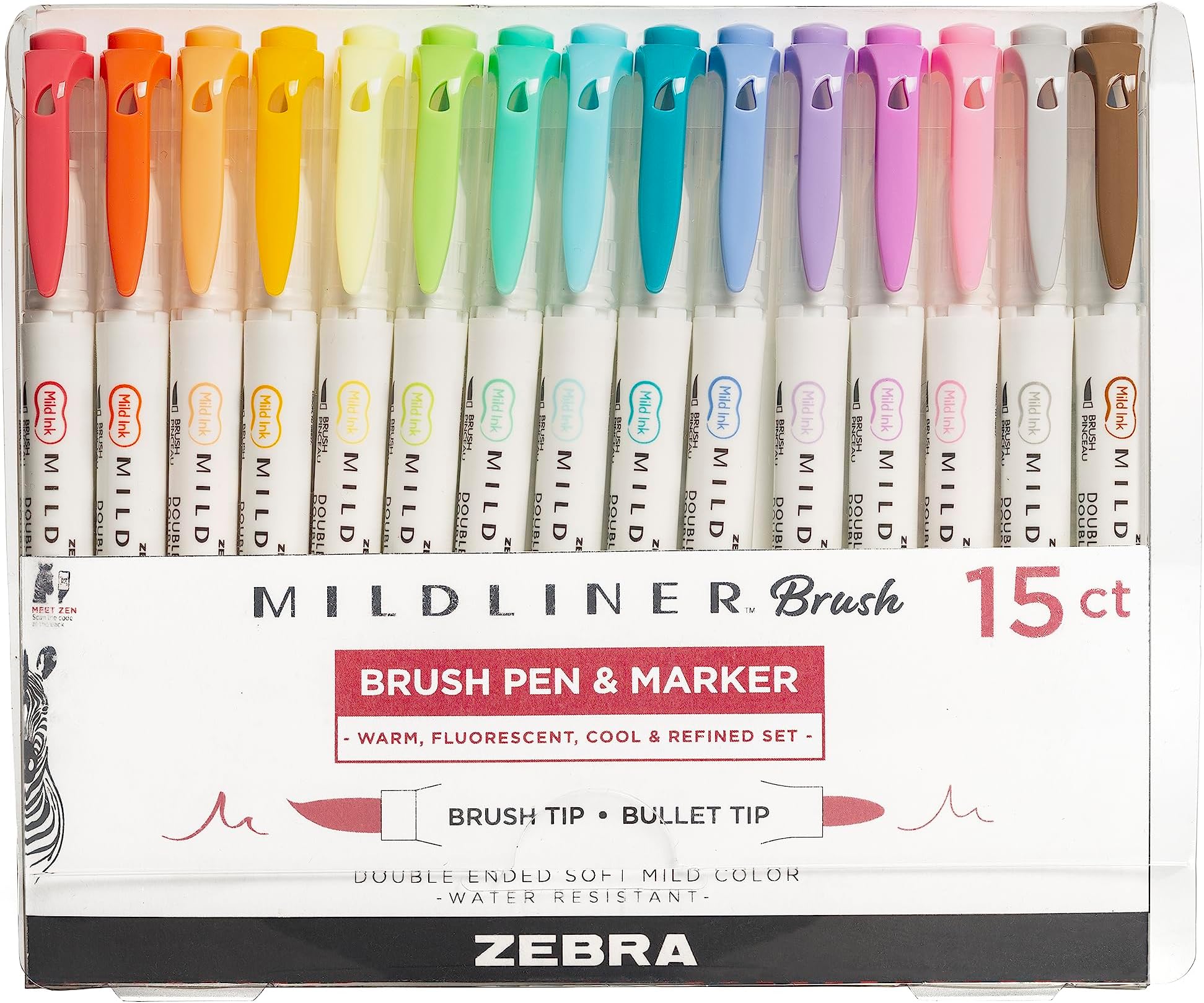 Dual Tip Highlighter Pens, Pastel Highlighters Pens For Adults, Broad & Fine Tip Markers & Highlighters For Convenience, Double Ended Mildliner Highlighters, 15 Pk - Assorted Colours