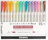 Zebra Pen Dual Tip Highlighter Pens, Pastel Highlighters Pens For Adults, Broad & Fine Tip Markers & Highlighters For Convenience, Double Ended Mildliner Highlighters, 15 Pk - Assorted Colours