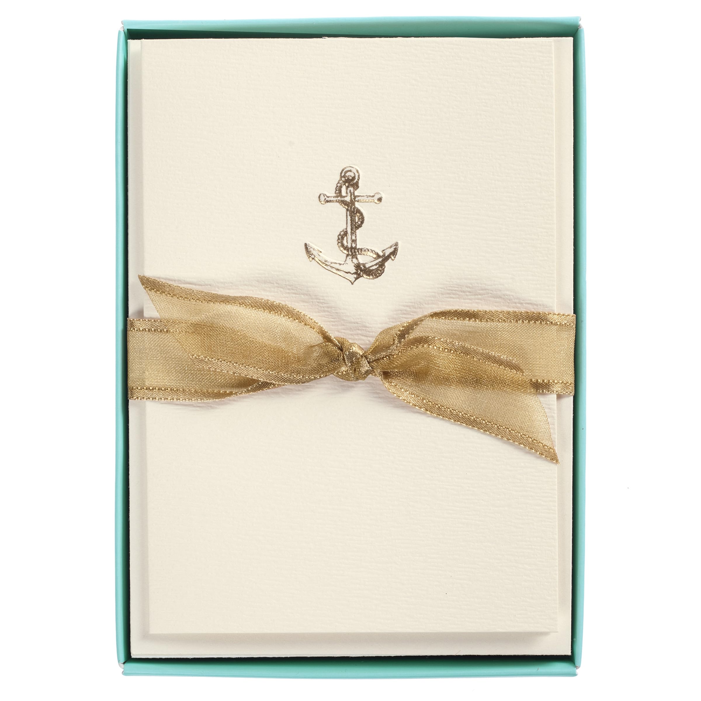 Graphique Anchor La Petite Presse Boxed Notecards - 10 Embossed and Embellished Gold Foil Anchor Blank Cards with Matching Envelopes, 3.25" x 4.75 '