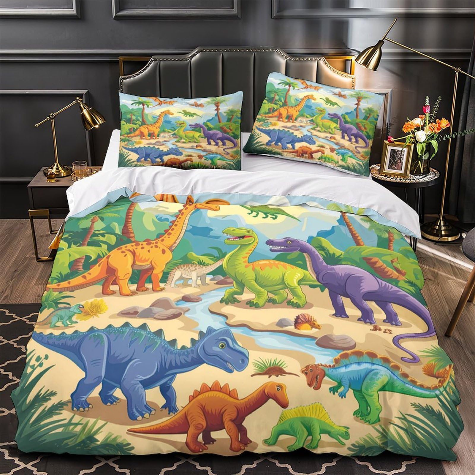Parure de lit dinosaure 140x200 cm avec housse de couette enfant
