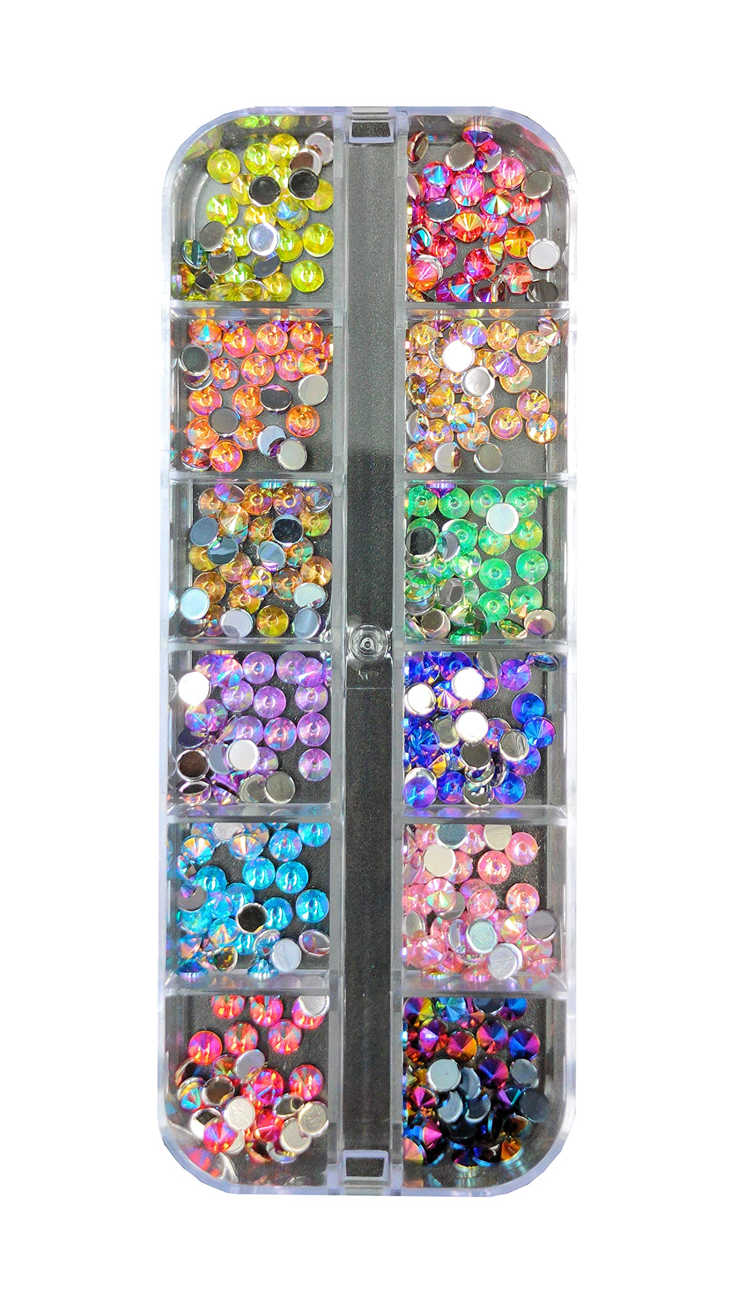 S.A.V.I 1PC. Palette AB Mix Rhinestone 12 Styles DIY Nail Art Crystal Diamonds For Manicure (Round AB Mix Color Rhinestone)