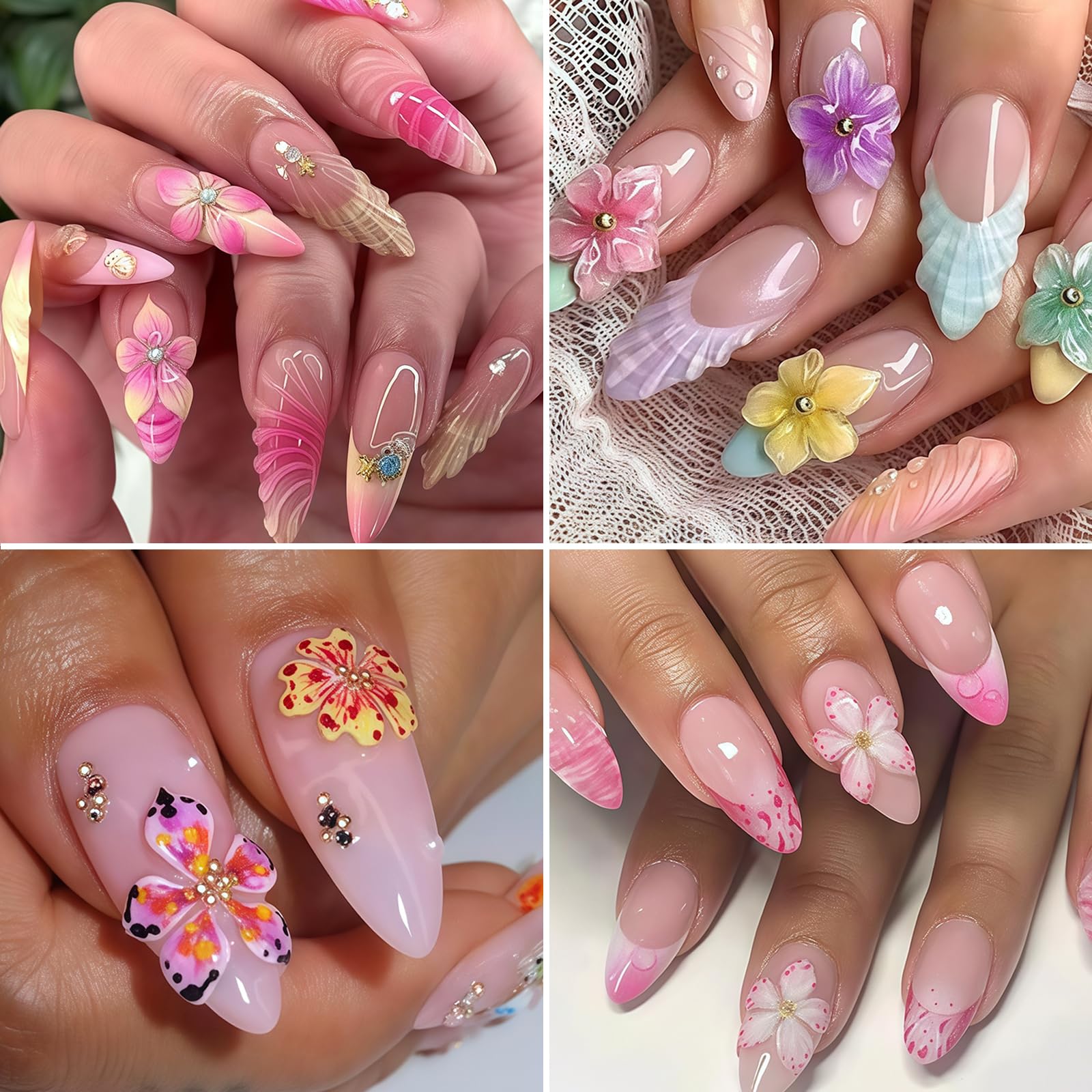 Yamobi Foremki do paznokci 3D, kwiaty do paznokci, hawajski hibiskus, kwiaty, wzór kwiatowy 3D, sztuka paznokci, akcesoria do paznokci