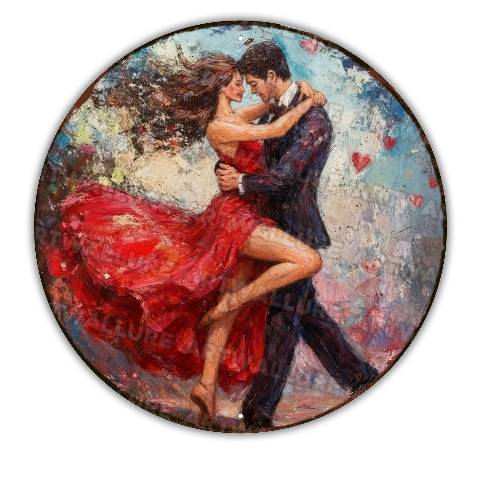 Valentine Love Theme Metal Sign Round Design Wreath Wall Art For Home Room Farmhouse Porch Bedroom Decor 12x12Inch