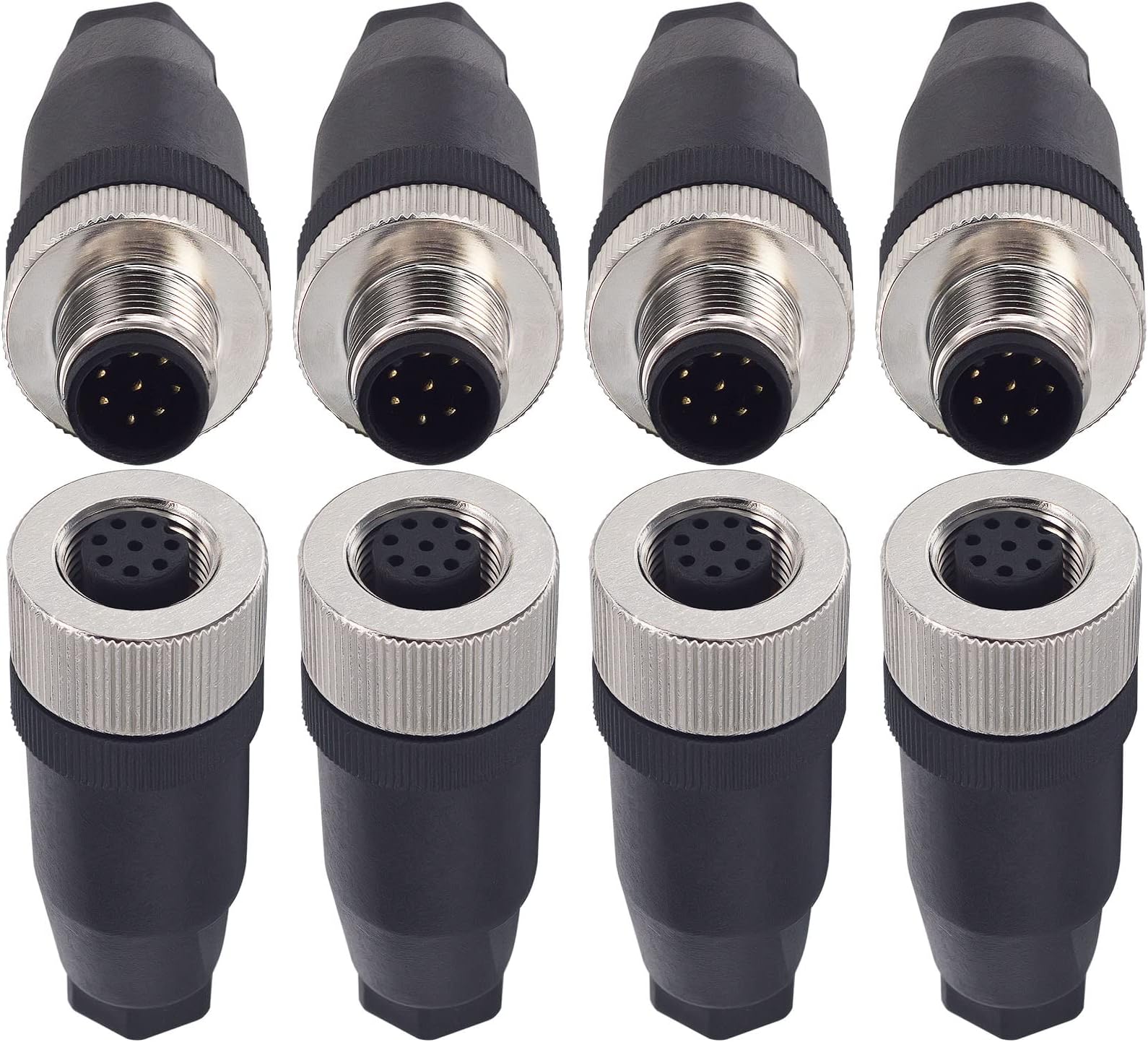 M12 8 Pin Male & Female Socket Panel Aviation Wire Connector,12mm Industrial Circular Connector, Outdoor Waterproof IP67,4 Sets