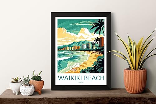 Miniatura 2 de Waikiki - Arte de pared para colgar en la pared en la playa Waikiki, decoración del hogar, Waikiki Beach Art Lovers Hawaii Art Lover Print Artwork#2