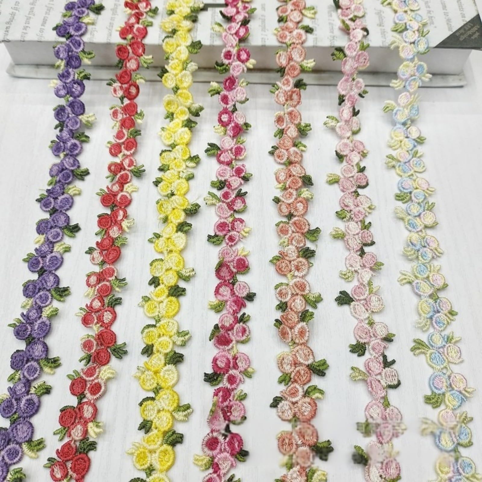 1/7 szt., 1 cm x 15 jardów, róża, obszycie kwiatowe, 5 kolorów, dekoracja z koronką kwiatową, haftowane lamówki do aplikacji ślubnych, szycia, rzemiosła, zasłony, lalek (7 kolorów)