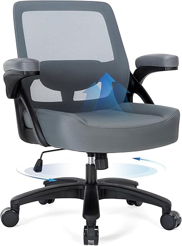 Silla de oficina grande y alta de 400 libras, silla de escritorio ergonómica de malla con brazos abatibles, silla de computadora de oficina en casa,