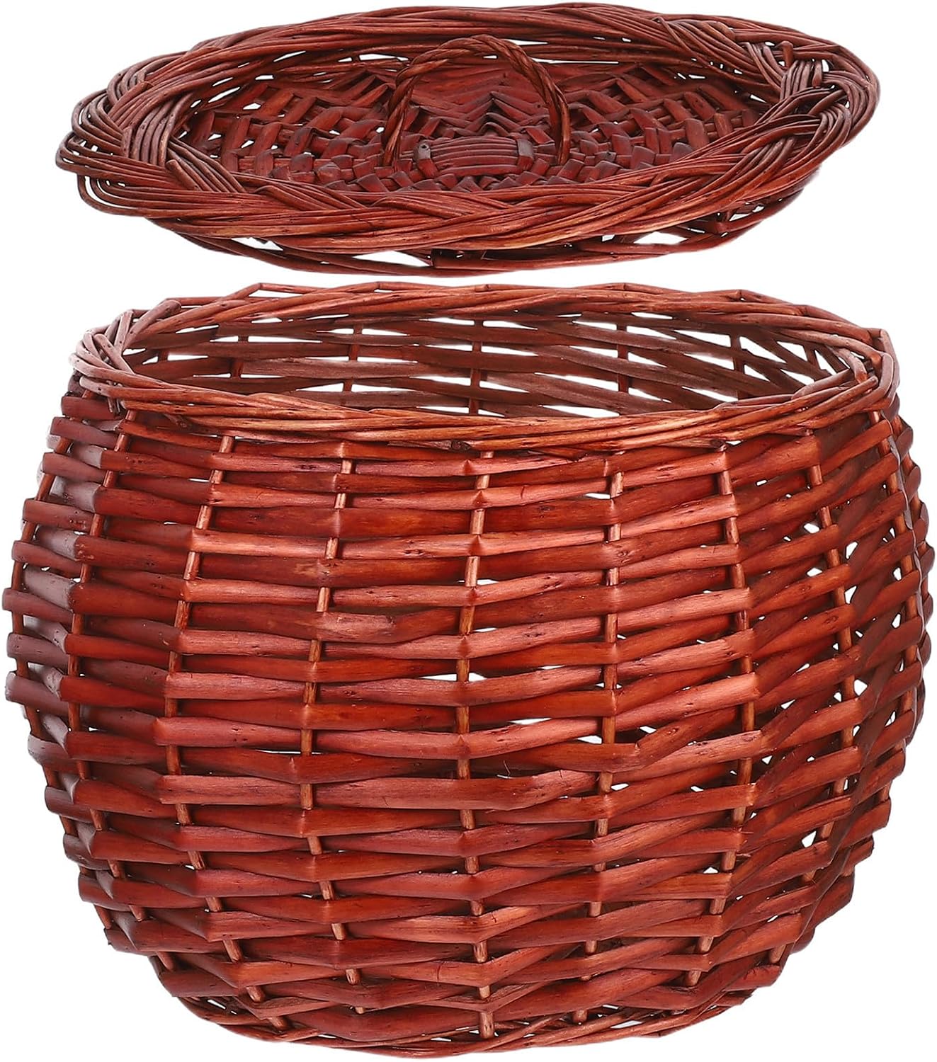 TEHAUX Storage Basket Freshness Protection Basket for Eggs and Food with Lid Portable Wicker in Brown, Rustic Farmhouse Style for Kitchen and Living Room Organization