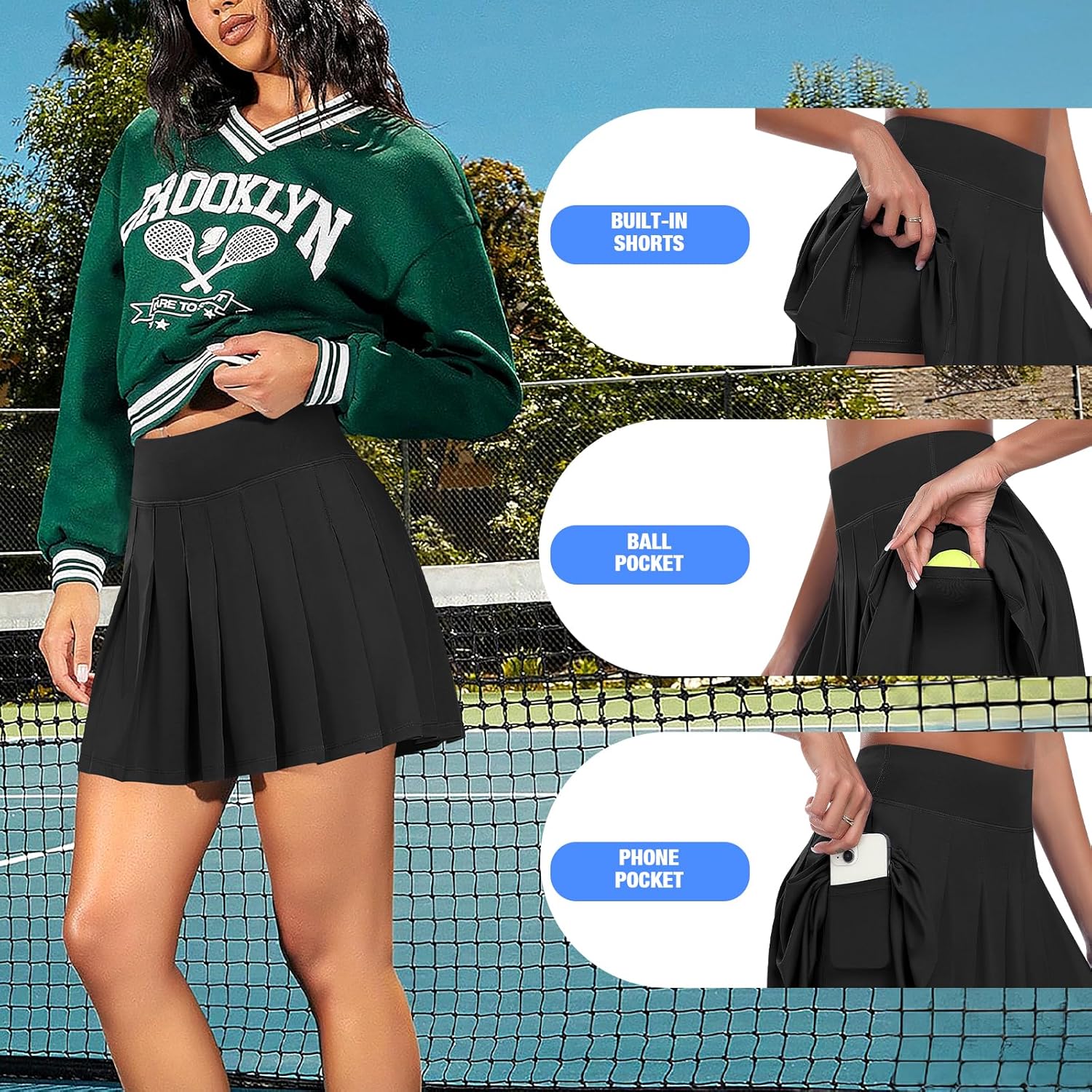 JoyGirl Womens Pleated Skirt with Shorts Tennis Skirt School Uniform Skirts Mini Skater Skirts Skorts with Pockets - Image 5