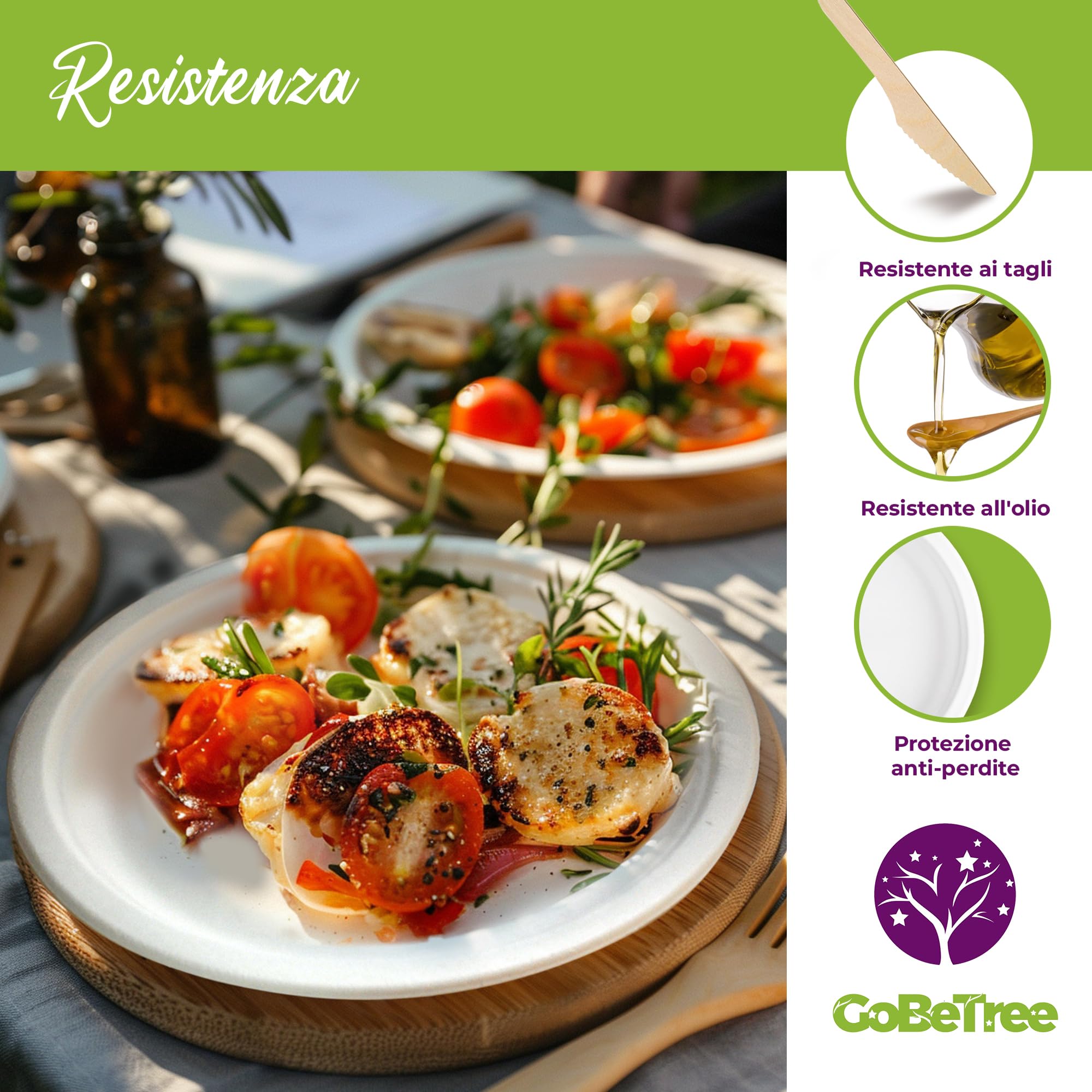 GoBeTree 100 Piatti Monouso Rotondi in Canna da Zucchero da 26 cm Bianchi. Piatti di Carta Usa e Getta Extra Resistenti, per Campeggio, Picnic, Feste, Barbecue, Compleanni.