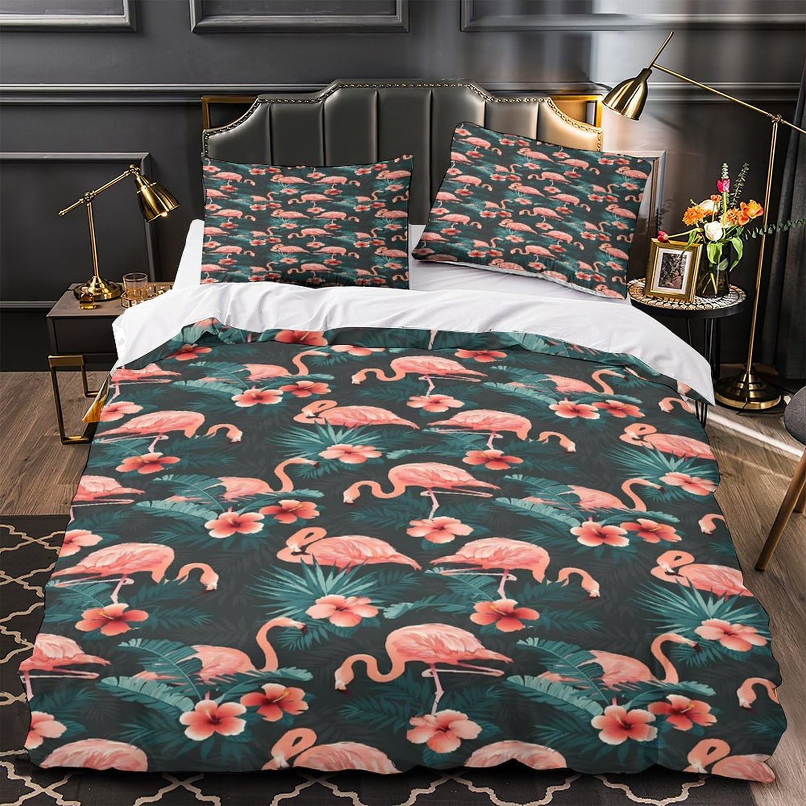 Housse de couette flamant rose microfibre 135x200cm hypoallergénique