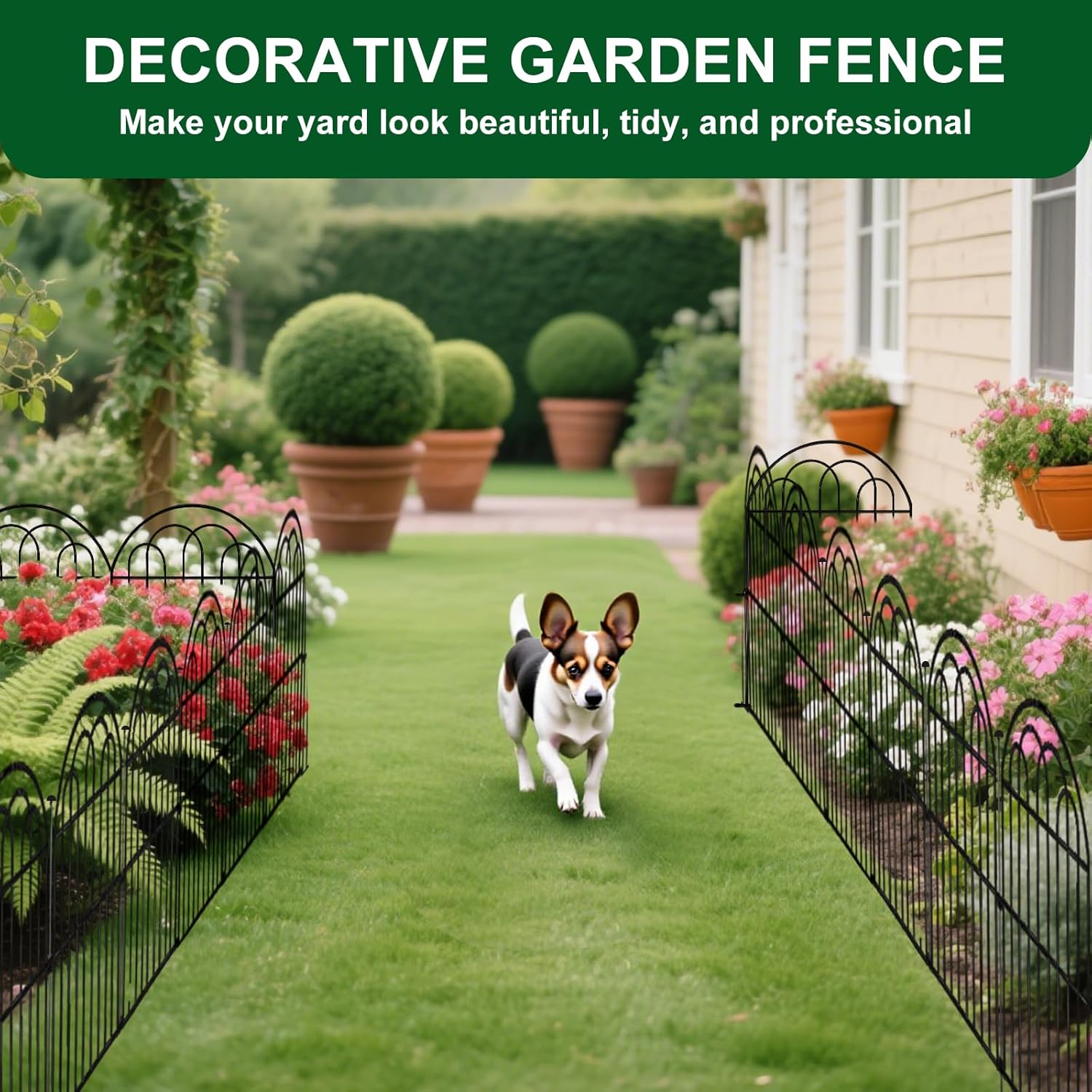 Decorative Garden Fence 17in x 10.8ft (10 Panels), Rustproof Metal No Dig Arched Garden Border Fencing with Stakes, Small Animal Barrier Flower Bed Fence for Yard Patio Outdoor Decor