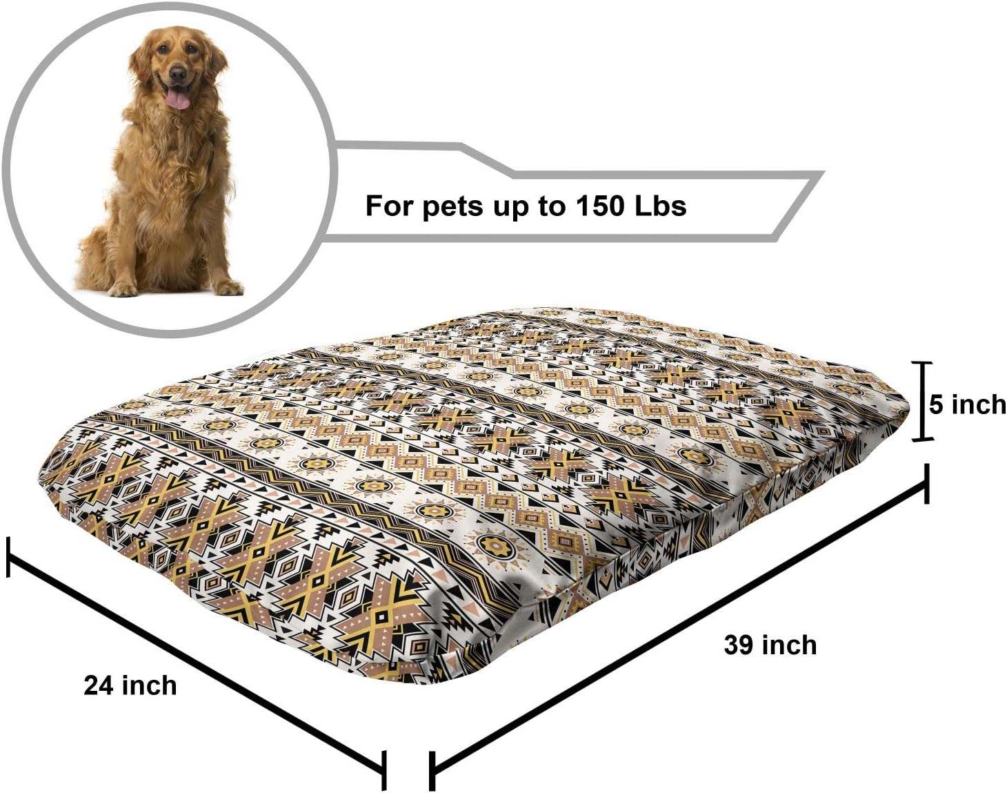 review Lunarable Aztec Pet Bed, Illustration of Continuous Pastel Tone Floral and Geometric Pattern, Chew Resistant Pad for Dogs and Cats Cushion with Removable Cover, 24