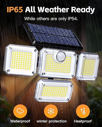 Miniatura 4 de Lámpara con sensor de movimiento para exteriores, luz de energía solar de 4 cabezales, luz solar 333 LED, luces de inundación inalámbricas para