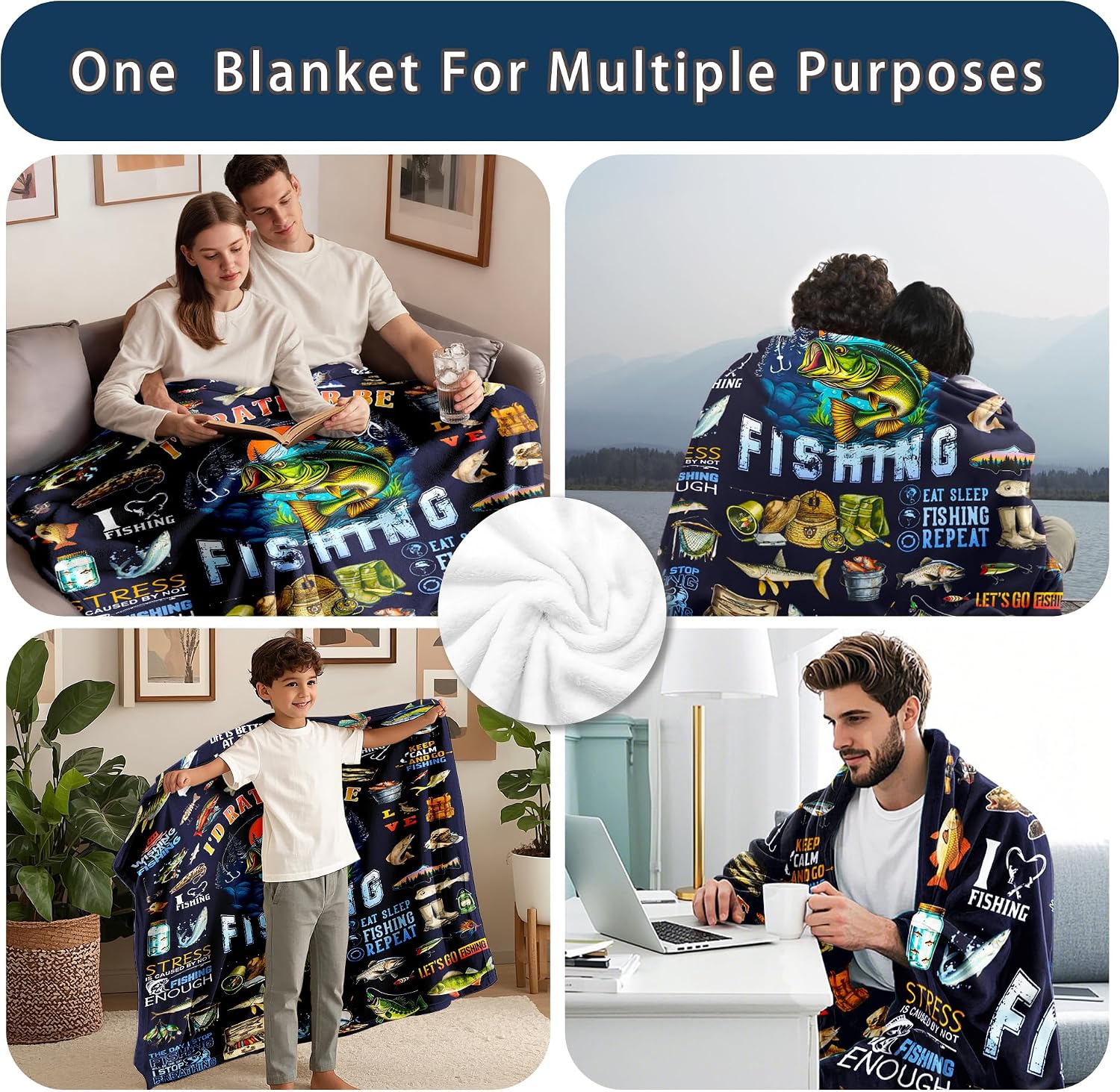 Fishing Blanket Fishing Gifts for Men Boys Soft Warm Flannel Funny Fish Stuff Throw Blanket Best Gift for Fisherman Lovers Birthday Decor Gifts for Adults 50"x40"