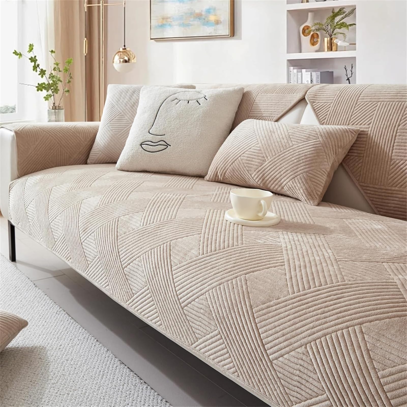 LINGKY Sofa Cover 1 2 3 4 Seater Soft Milk Velvet Sofa Cushion Covers Washable Corner Sofa Cover L Shape Non-Slip Sofa Slipcovers Sectional Couch Covers Furniture Protector (Khaki,90x160cm) — image 1