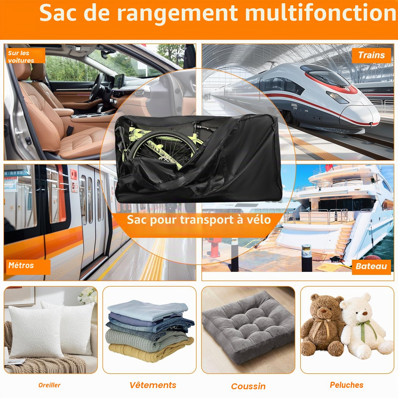Sac de voyage pour vélo de route 900D amélioré, sangle solide et compartiments séparés