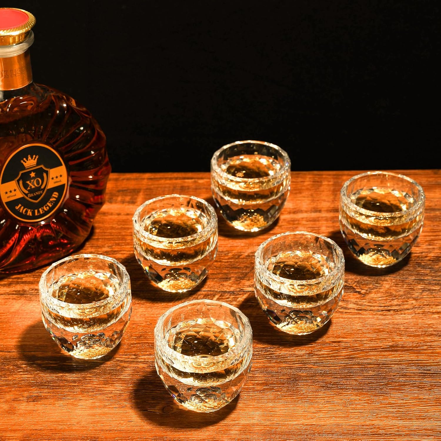 SIYOUKI Crystal Shot Glasses Set 1.7oz, Diamond Shot Glasses Decorated With 24K Gold Leaf Flakes, BPA-Free&Lead-Free, Handmade Shot Cups for Décor & Collection, Gift Choice (Diamond-6PCS)