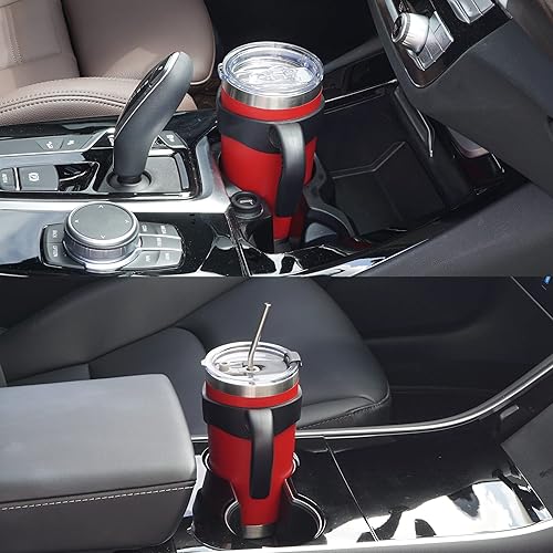 Vista 200 de WETOWETO - Vaso térmico de acero inoxidable de 20 onzas con mango, taza de café con 2 tapas y 2 pajillas, doble pared con aislamiento al vacío, vaso