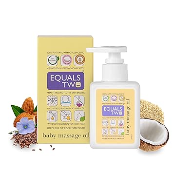 EQUALSTWO Nourishing Baby Massage Oil 100ml, 100% Natural Non-Greasy Moisturizing Baby Oil for New Born, Strengthen Muscles & Bones, All Skin Types, Hypoallergenic, Dermatologically Tested, Pack of 1 - image, photos
