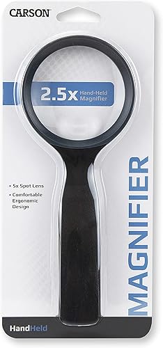 Carson Lupa de mano 2.5x Power con lente puntual 5x (JS-40), negro