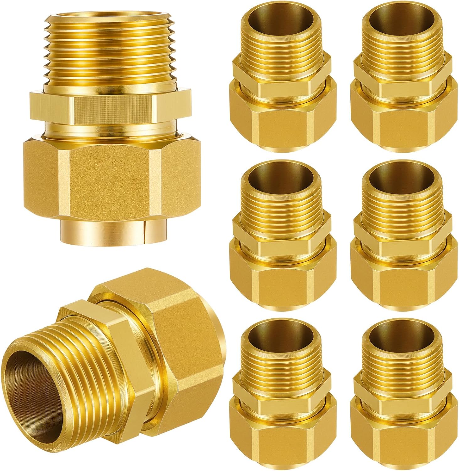 Frienda 8 pack 1/2" NPT Brass Pipe Fittings CSST Male NPT Pipe Fitting Male Threaded Hex Nipple Brass Tone Gas Connect Adapter Grill Propane Conversion Connector