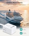 NUTICT 360° Rotating Flat Plug Power Bar, 3FT Short Extension Cord | 3 AC Outlets and 4 USB Ports, Cruise Travel Essentials, Wall Mount, Power Strip for Home Office Dorm, White