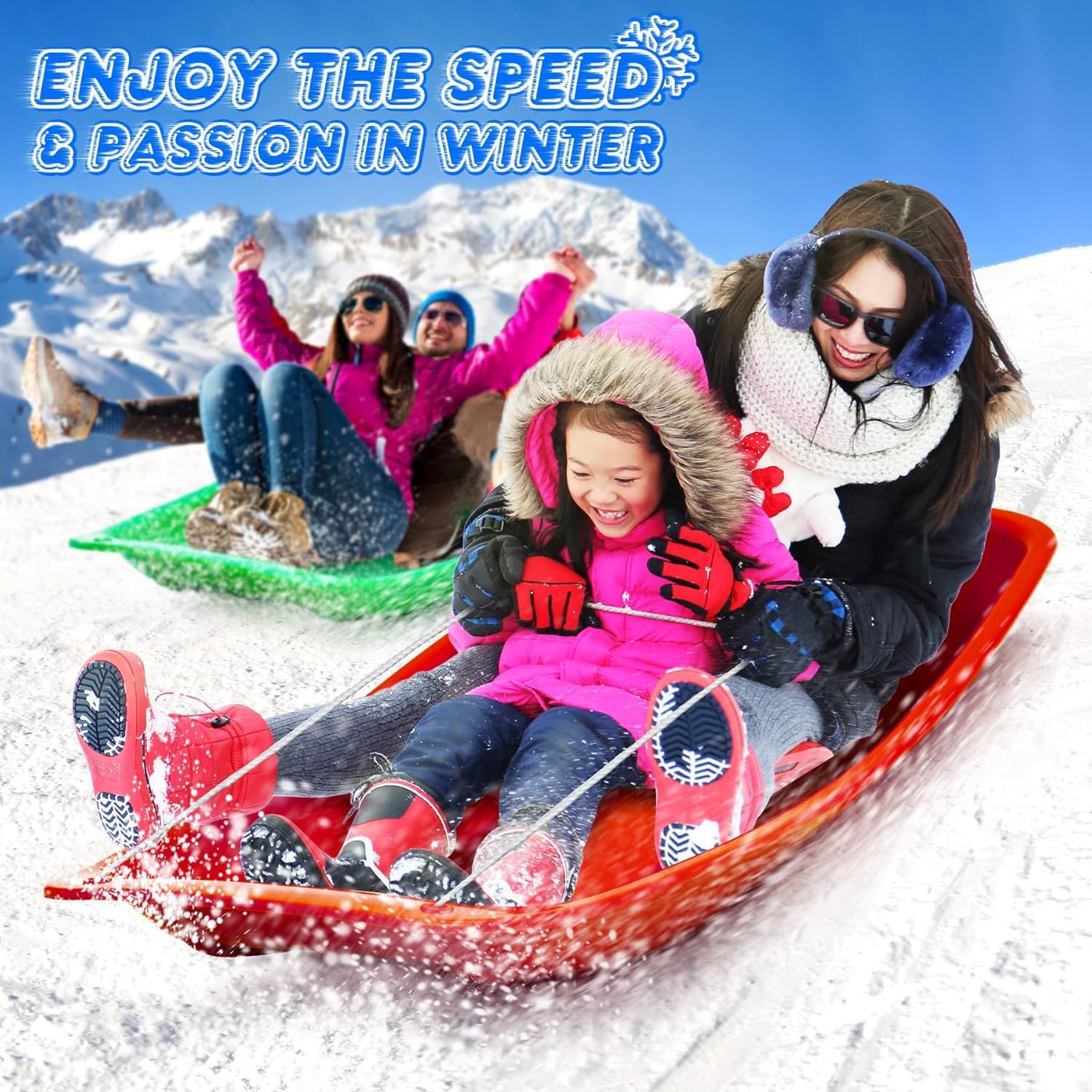 Trineo de Nieve Resistente con Cuerda de Tracción para Adultos y Niños, Tabla de Esquí Deportiva