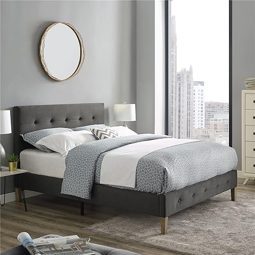 Classic Brands Seattle Modern Tufted Upholstered Platform Bed | Headboard and Wood Frame with Wood Slat Support, King, Antonio Mid Night