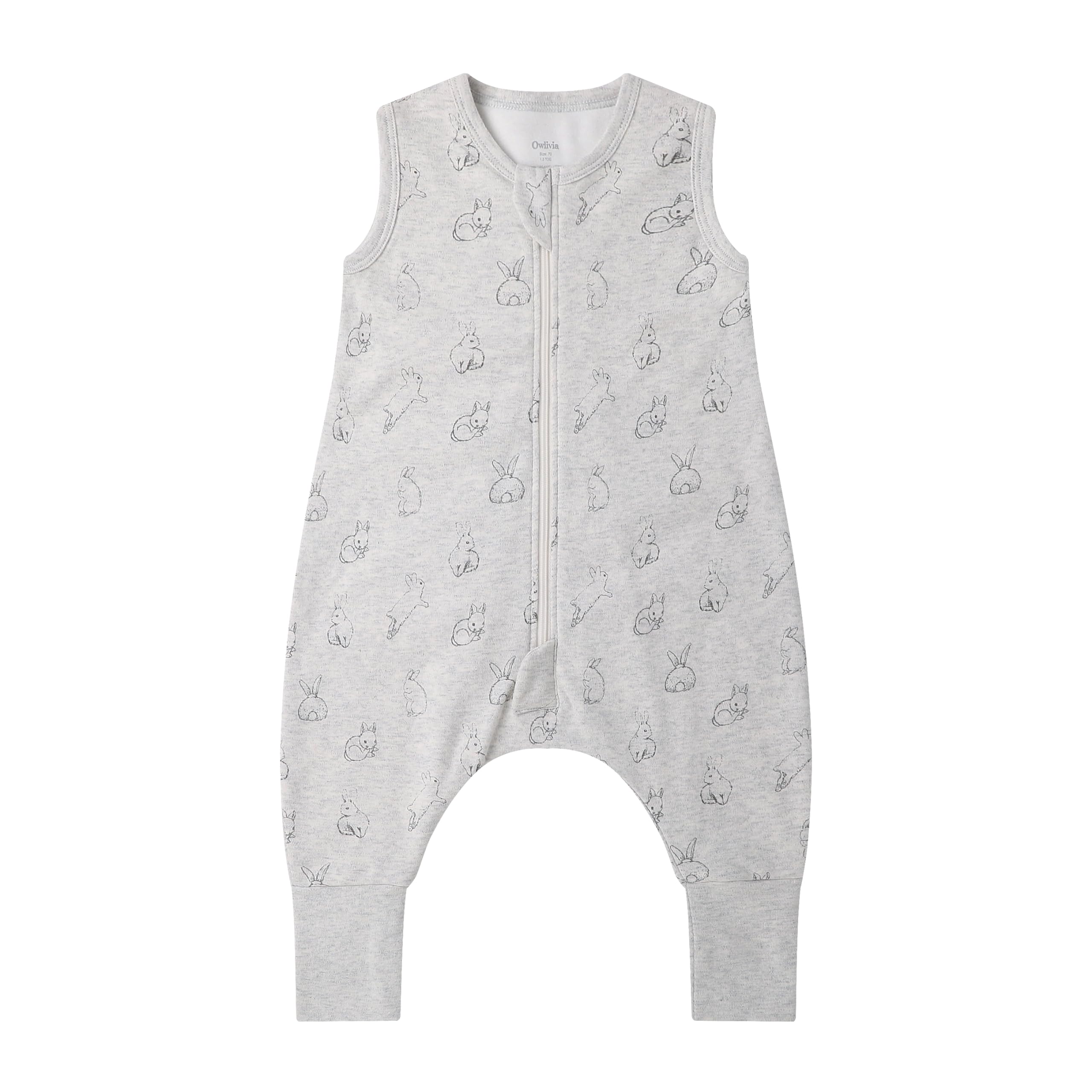 Owlivia 1.0 Tog 100% Organic Cotton Baby Sleeping Bag with Feet Toddler Sleeping Bags with Legs Sleeveless Wearable Blanket for All- Season Comfort(Grey Rabbit