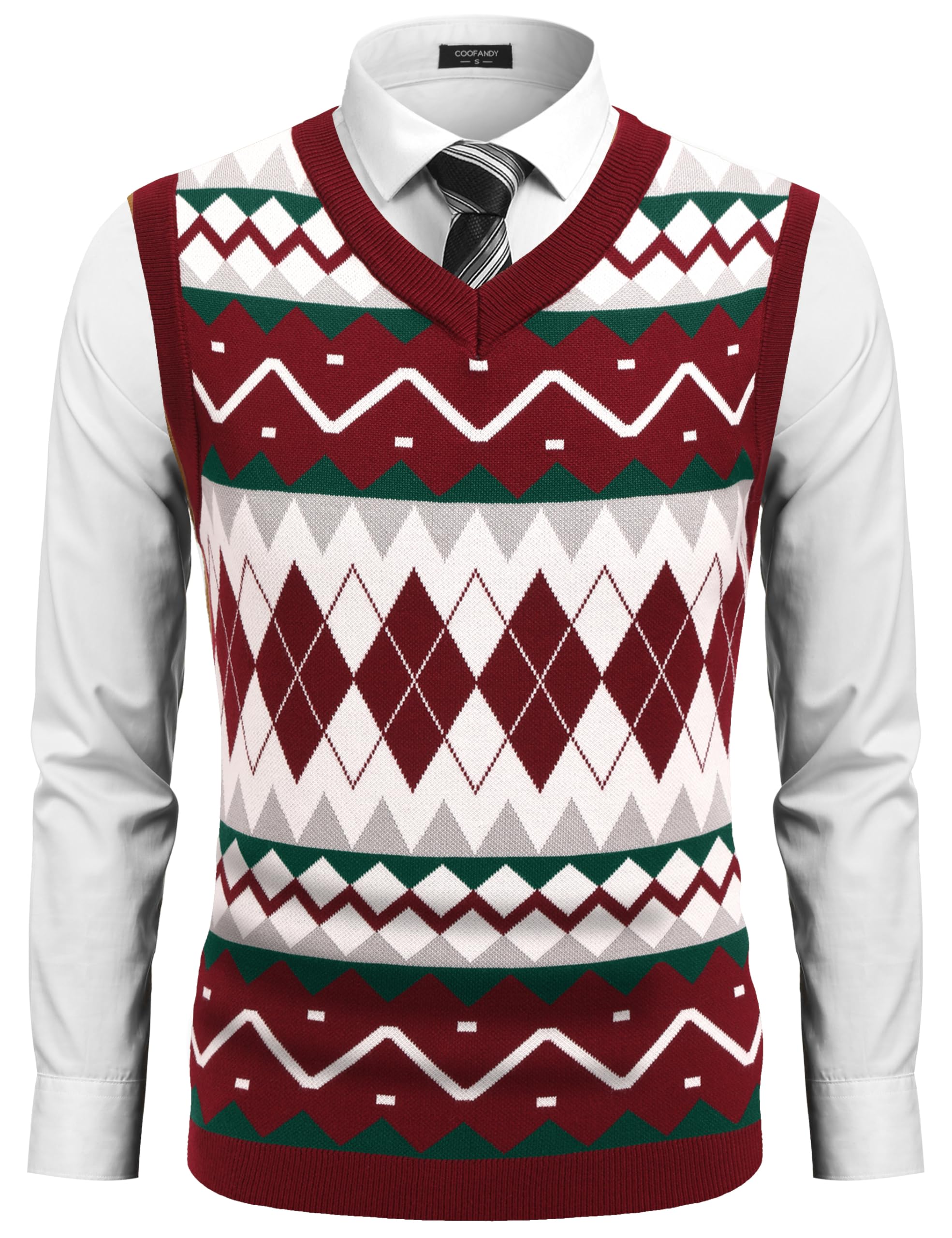 COOFANDY Men's Sleeveless V Neck Pullover Sweater Argyle Knit Vest Sweaters