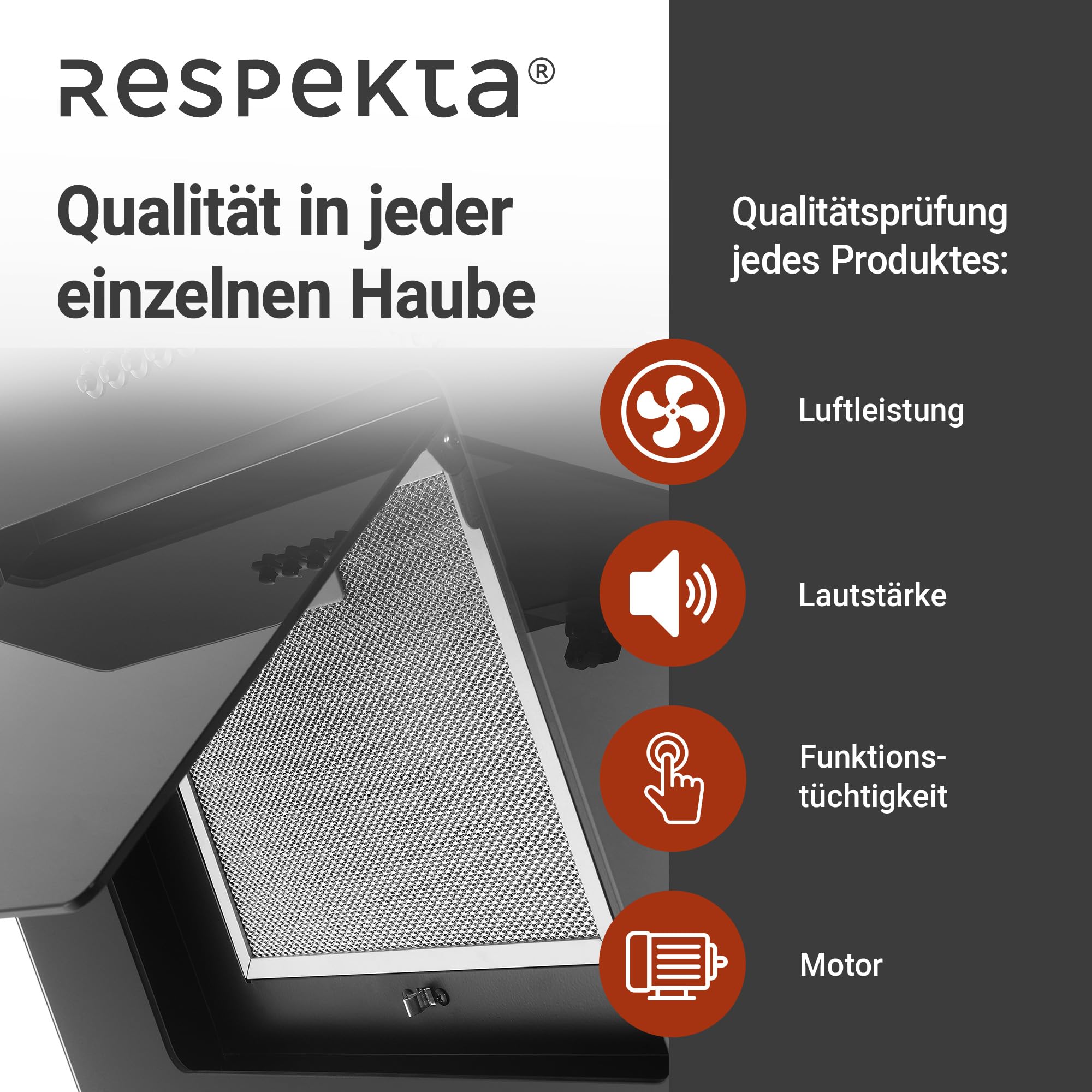 Respekta Dunstabzugshaube 60 cm Metallgehäuse Glasschirm Schwarz Abluft Umluft 54-62 dB