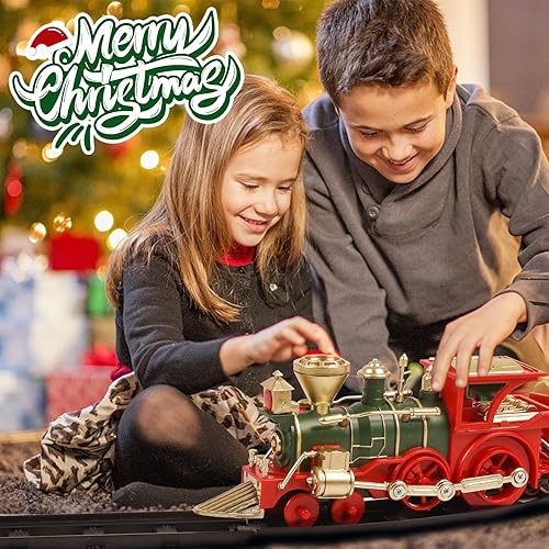 Miniatura 6 de Juego de tren de Navidad, juegos de tren de Navidad para debajo del árbol, tren de control remoto con sonidos y luz, coche de carga y pistas,
