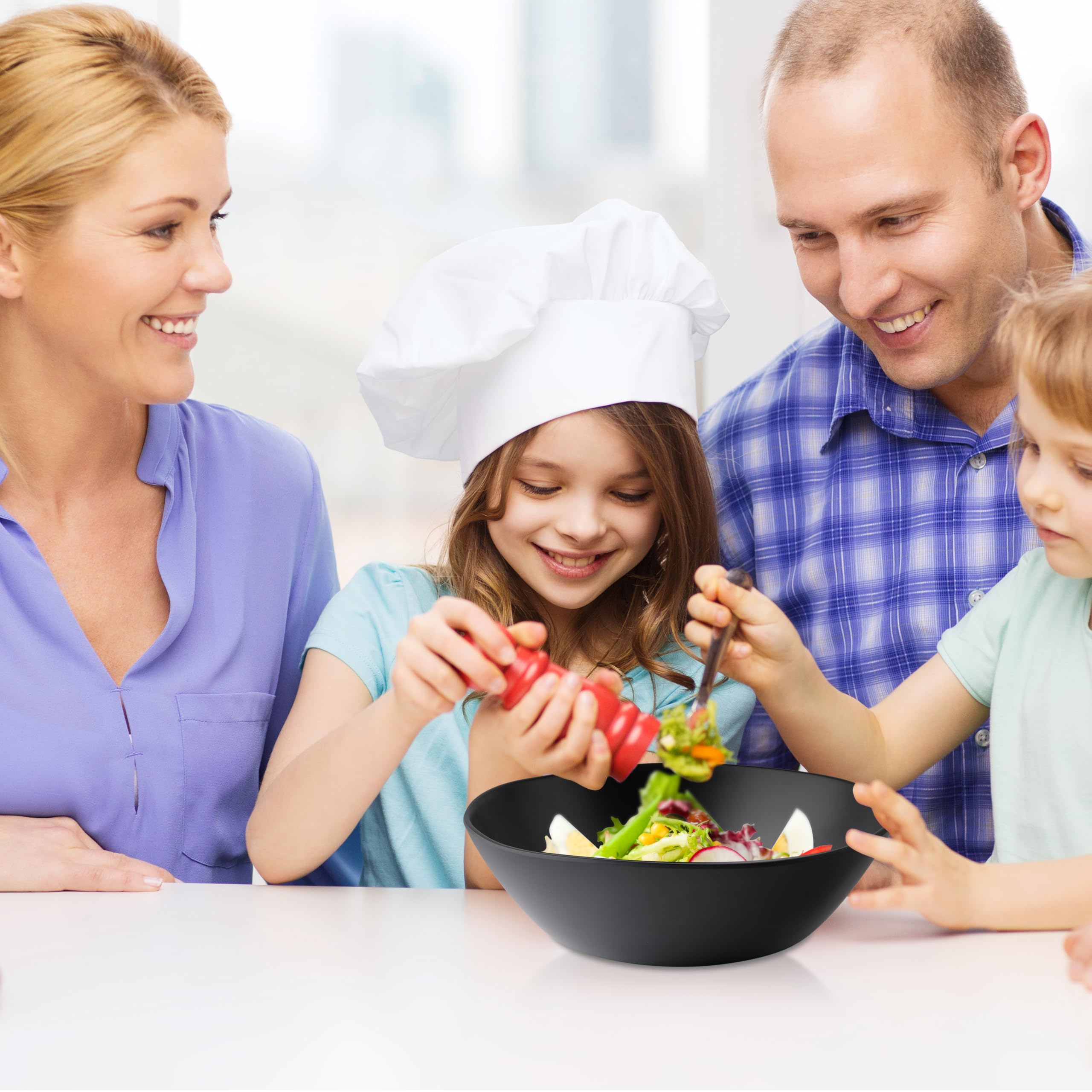 Große Salatschüsseln aus Melamin, 30,5 cm, unzerbrechliche Servierschalen für Salate, Obst, Nudeln, Unterhaltung, Dinnerpartys, spülmaschinenfeste Schüsseln, BPA-frei, 2 Stück, Mattschwarz
