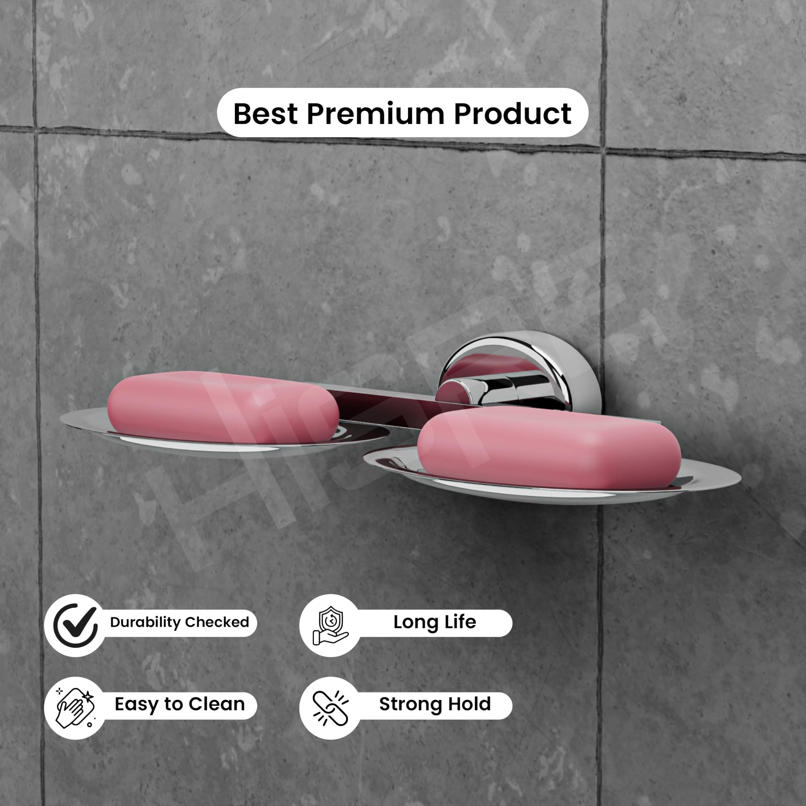 HISRE Double Soap Holder Wall Mounted |Silver Dual Soap Dish with Round Base & Oval Trays, Modern Bathroom Soap Holder for Shower, Sink & Wash Basin, photo 4 of 5
