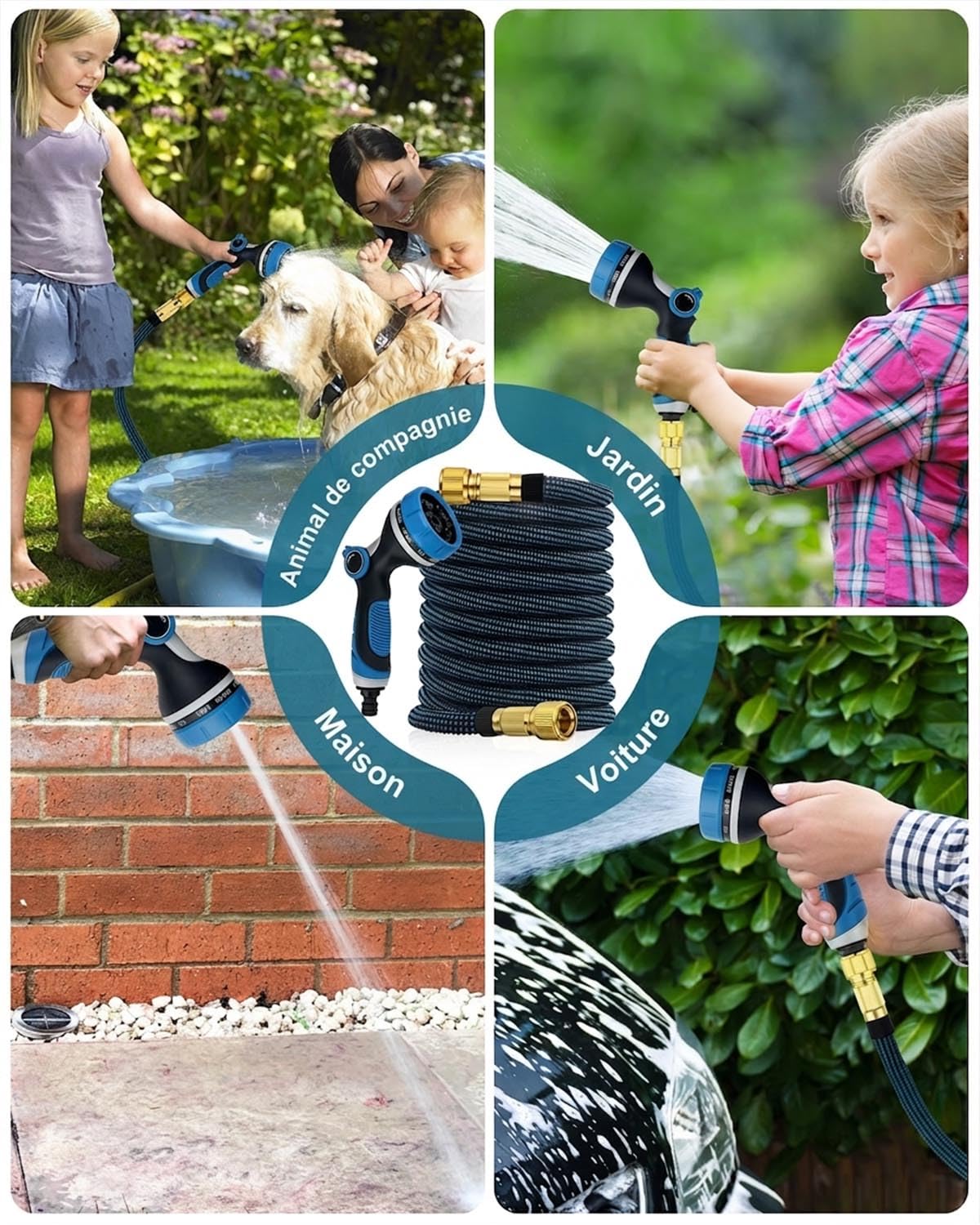 Tuyau Arrosage Extensible 15M/50FT, Tuyau Flexible Anti-Pliage Avec Pistolet À Pulvériser 10 Fonctions, Raccords En Laiton 3/4" Et 1/2", Tuyau Jardin Léger Pour Arrosage, Lavage Et Entretien