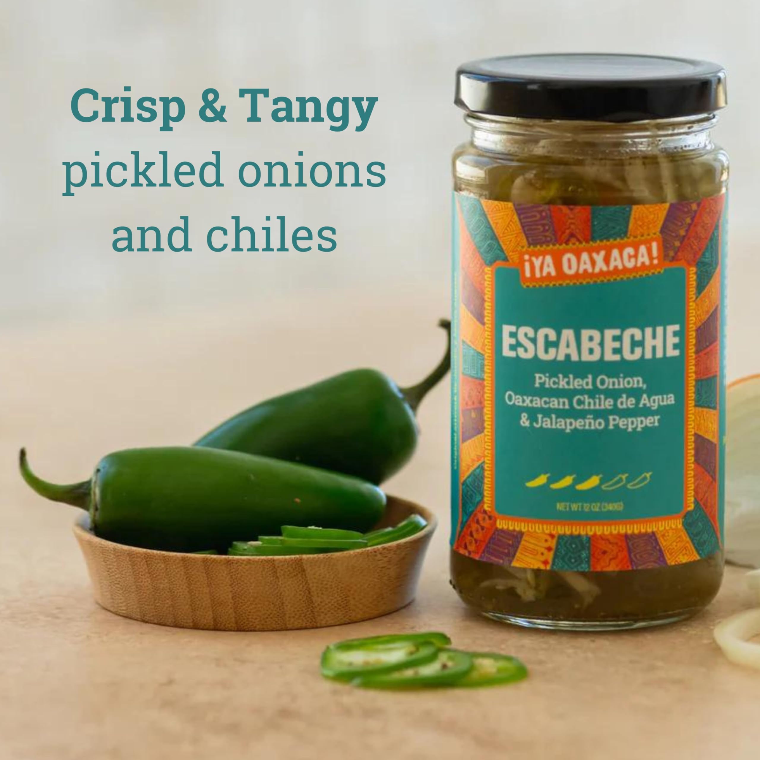 Ya Oaxaca - Escabeche - Pickled Onion, Oaxacan Chile de Agua, & Jalapeno Pepper - Enjoy on Tacos & Sandwiches or with Grilled Chicken, Pork, & Veggies - Vegan, Non-GMO, Gluten Free - 12oz (Pack of 3)