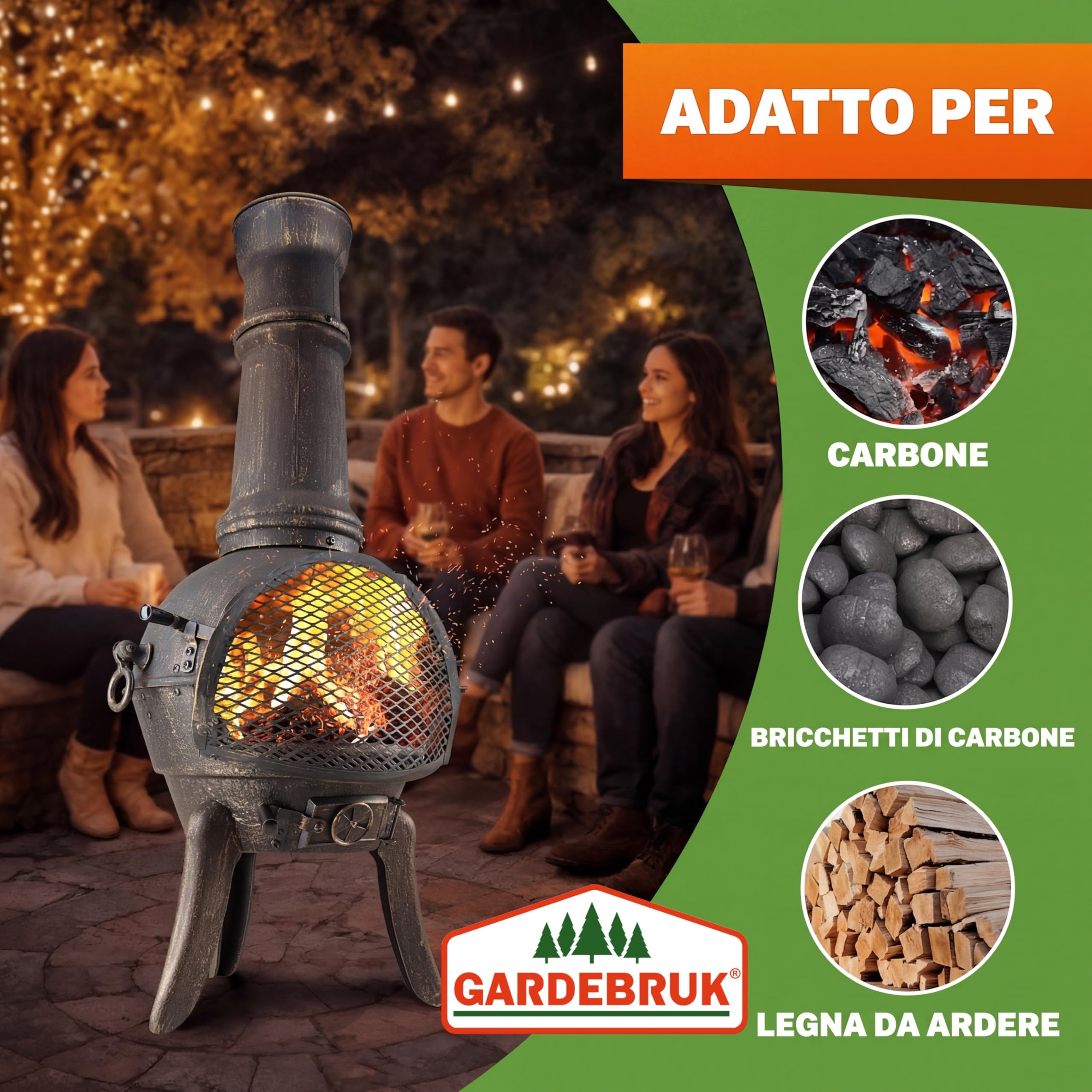 GARDEBRUK® Stufa da Giardino Camino da Esterno Caminetto Ø44cm 112cm Riscaldamento Terrazza Braciere
