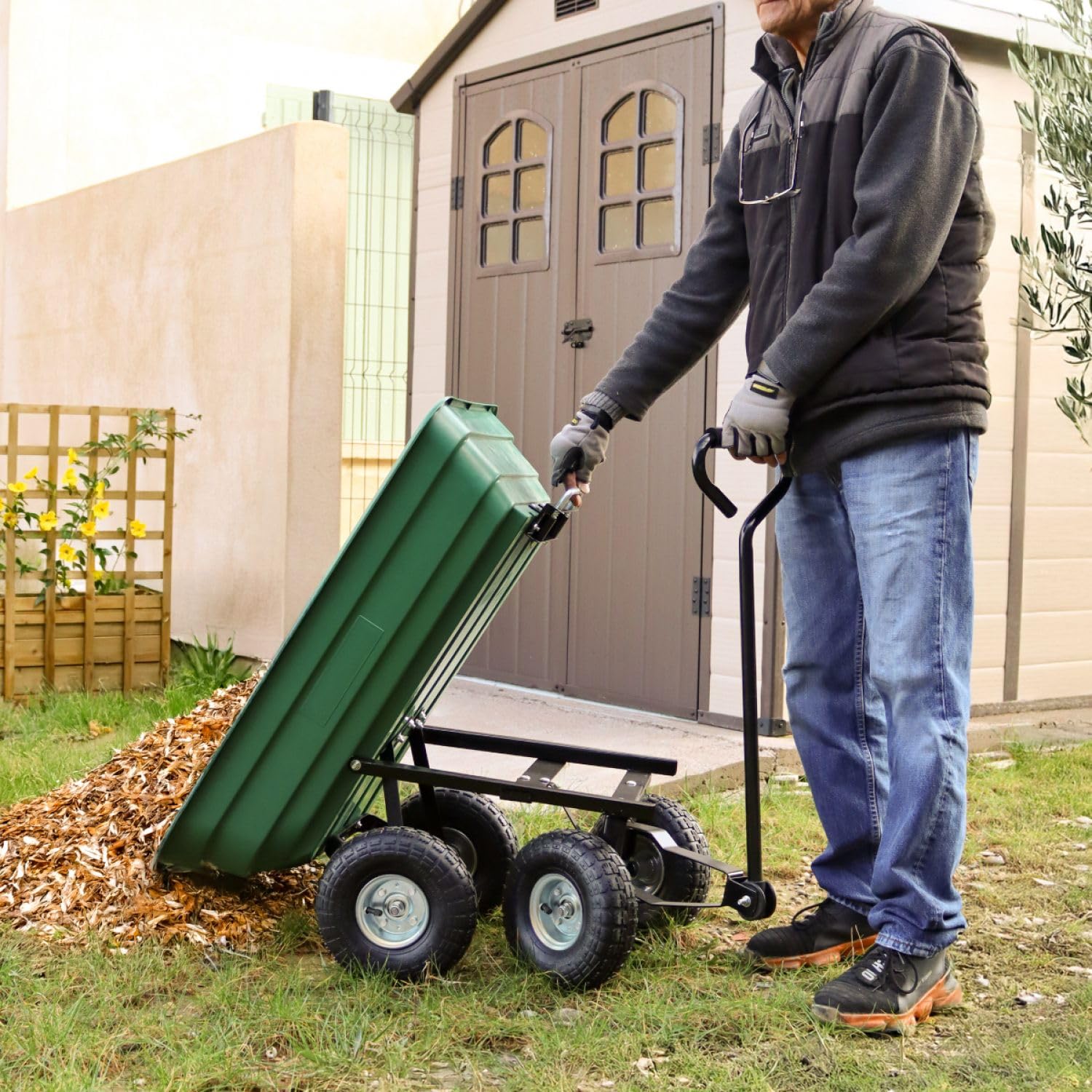 Linxor - Carro de jardín, Remolque de Transporte con Ruedas - 75 L - 260 Kg - Verde