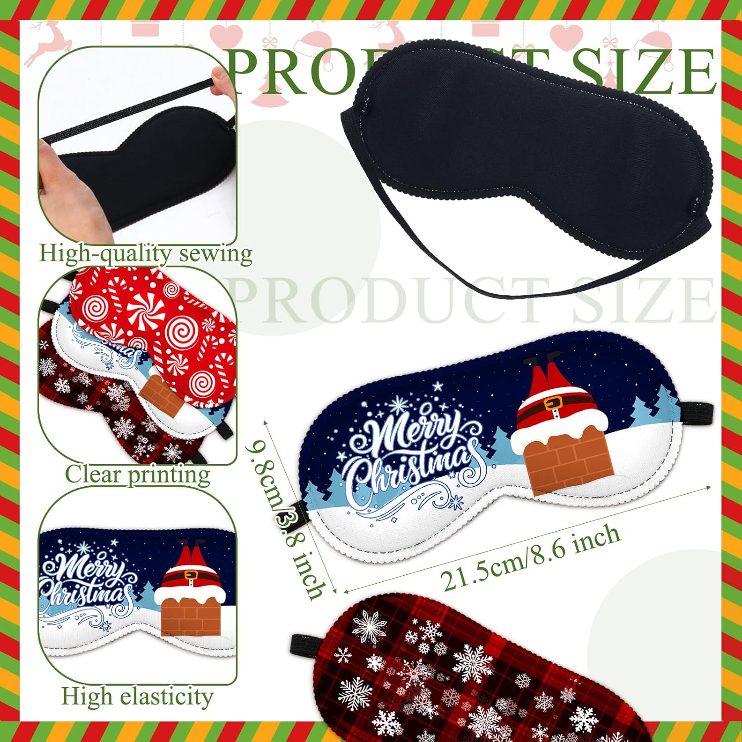 Chicingyou 50 Pcs Christmas Eye Masks Bulk Sleep Blindfold for Women Christmas Sleepover Party Favors Snowman Santa Claus Penguin Mask for Xmas Gifts