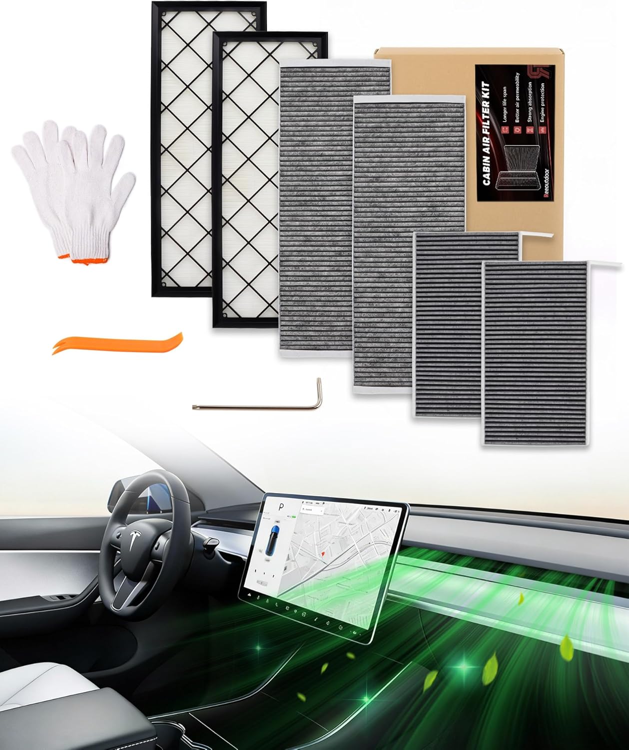 Model Y Upgraded 6-Pack HEPA Air Intake Filter & Activated Carbon Cabin Air Filter Kit Compatible with 2020-2025 Model Y Juniper Refresh Accessories (Premium/Performance), Replaces # 165837500A