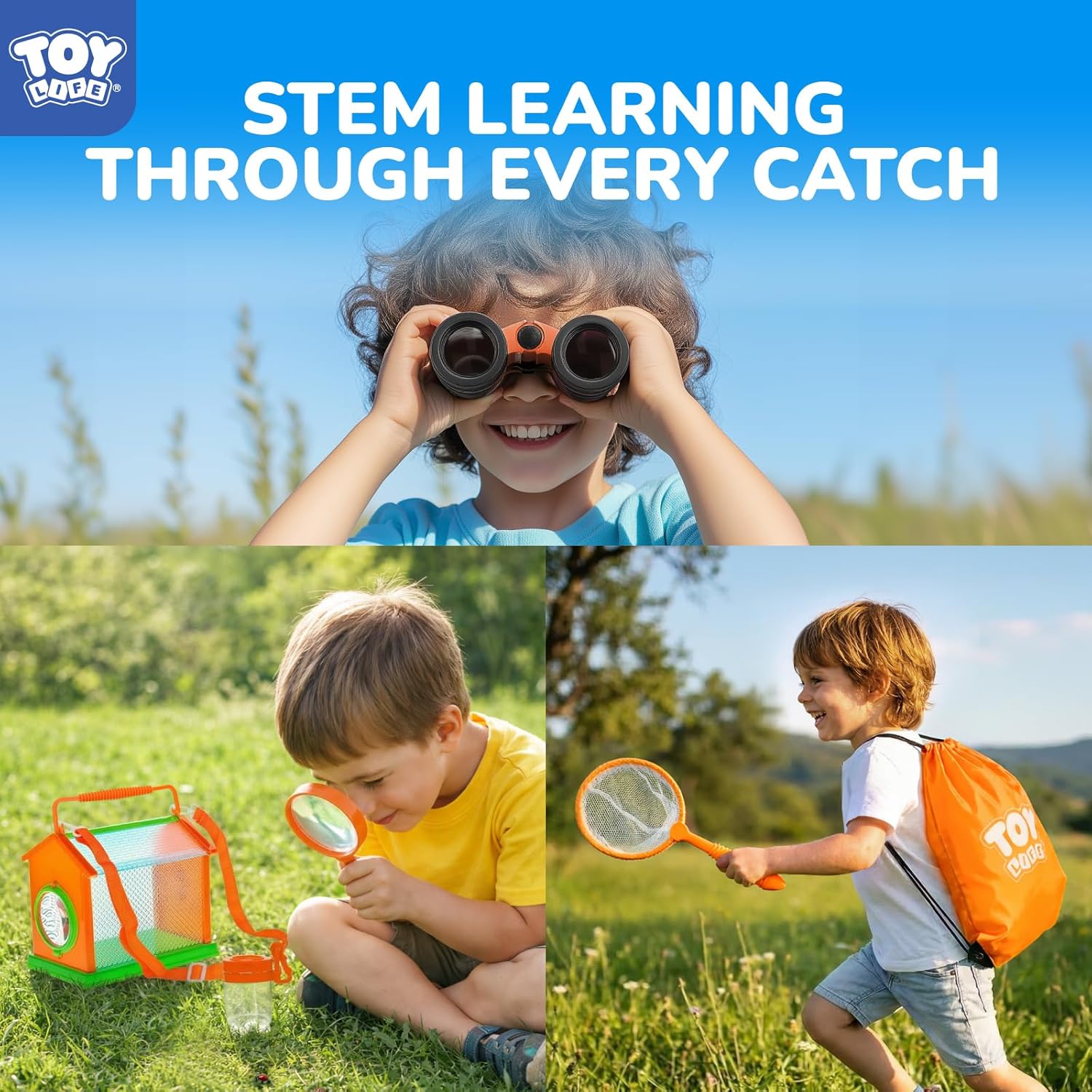 TOY Life Bug Catcher for Kids, Bug Catching Kit Kids Explorer Kit with Butterfly Net, Catching Tool, Tweezers, Magnifying Glass, Binoculars, Insect Catcher, Educational Outdoor Toys Kid Adventure Set