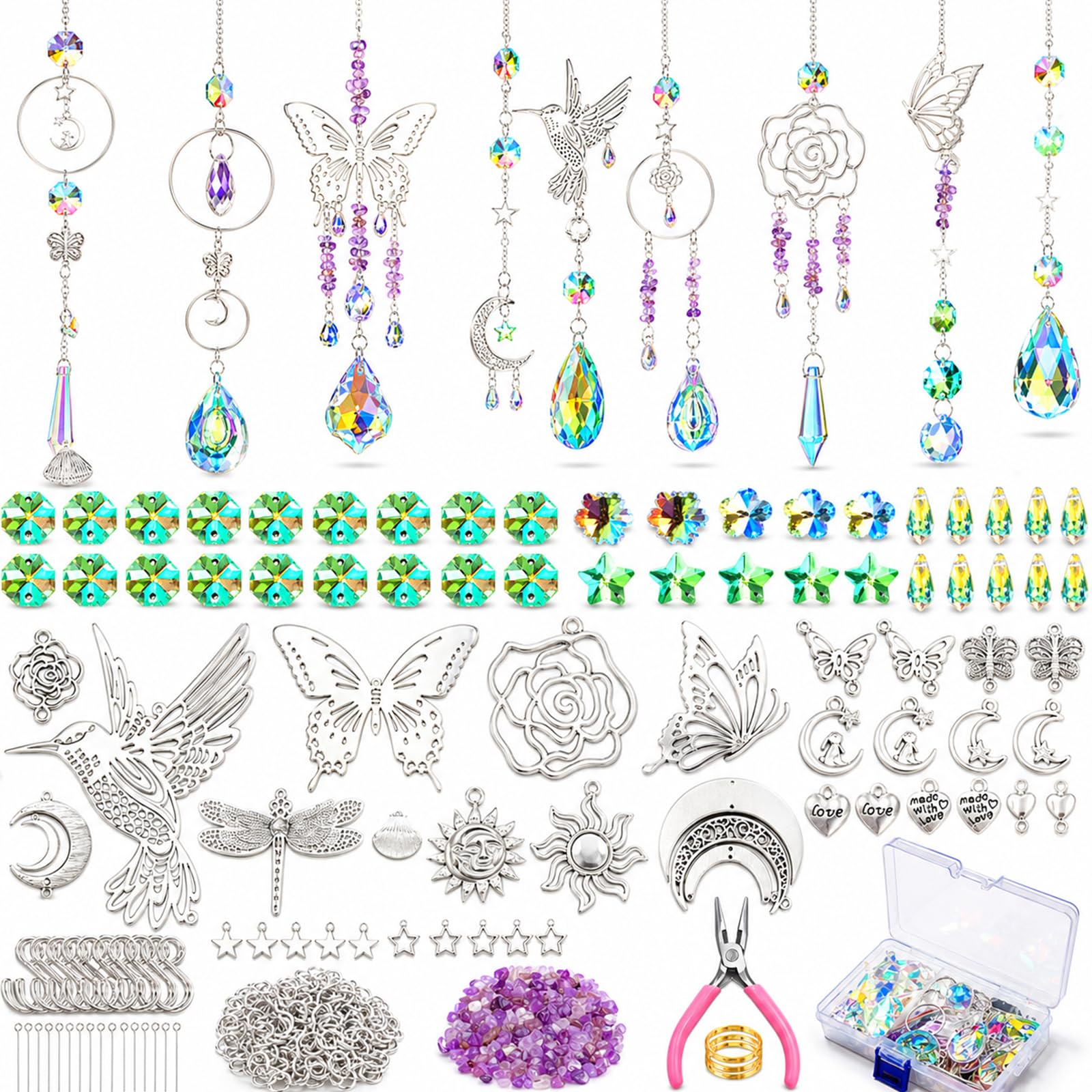 400PCS DIY Sun Catchers Making Supplies Kit Gift, Crystals Suncatchers Crafts Prism Hanging Decorative Rainbow Maker for Windows Indoor Outdoor Hanging Home Garden Decor