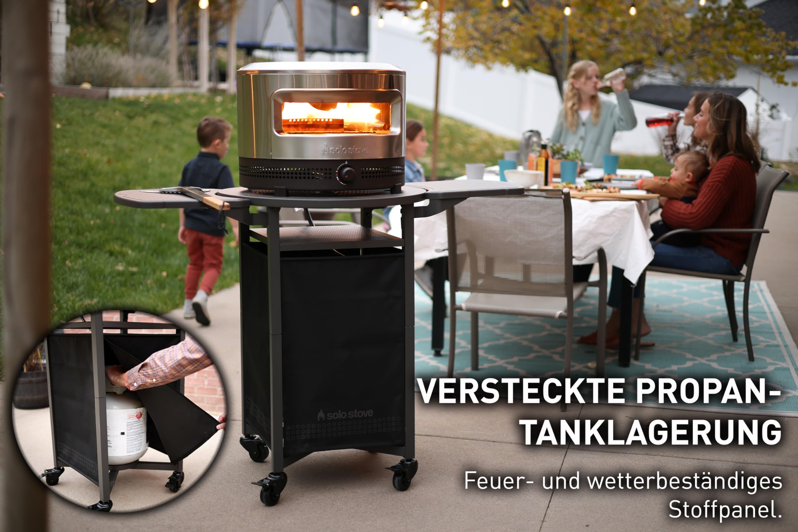 Solo Stove Pizzaofen Wagen für Outdoor Pi Pizzaöfen | Tragbarer Pizzaofentisch, kompatibel mit der gesamten Pi-Familie, Feststellräder, faltbare Ablagen, Stahl, Höhe 90,8 cm, Gewicht 19,5 kg