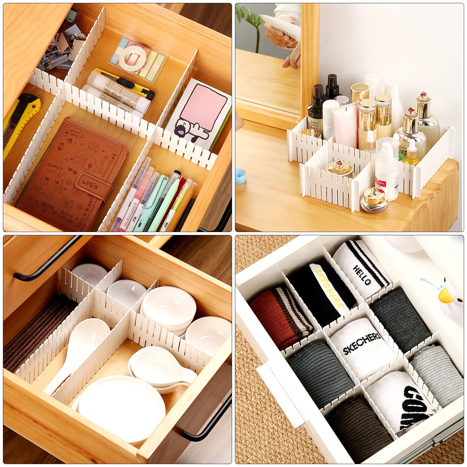 16-teiliges Schubladenteiler-Set Mit 16 T-Verbindern – Weiße PP-Trennwände, 32x7 Cm, Individuell Zuschneidbar – Für Socken, Unterwäsche, Kosmetik & Büro – Vielseitig & Werkzeugfrei