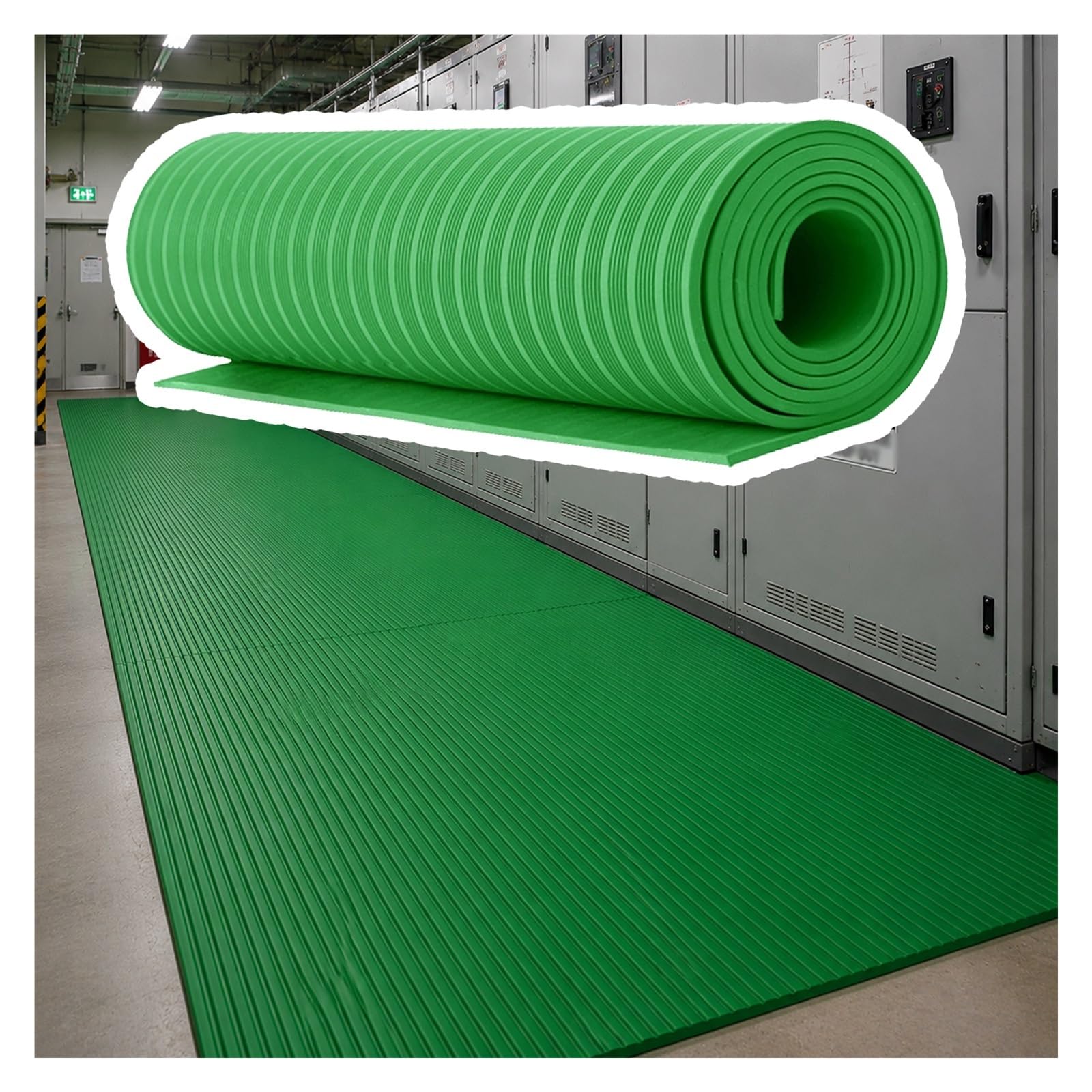ZJKXJH Electrical insulating rubber mat Rubber Insulating Mat with Anti Slip Texture, High Voltage Dielectric Safety Mat for Electrical Panels/Switchgear Rooms(Green-T-3mm,L - 8 m)
